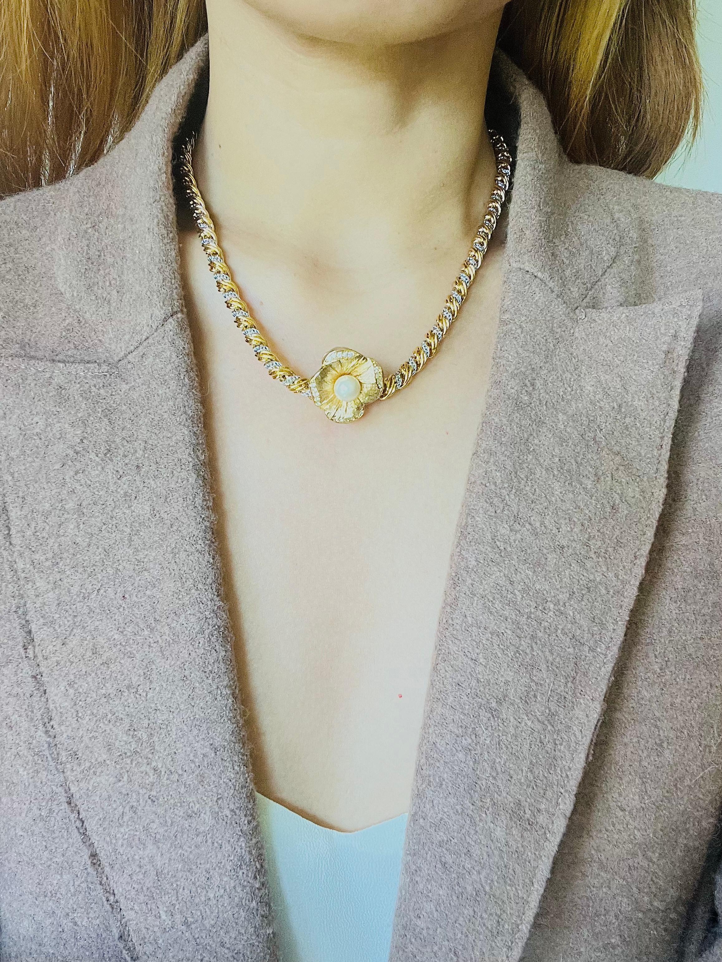 Monet Vintage 1980 Spiral Twist Interlinked Rope Chain Necklace Argento Oro in vendita 2