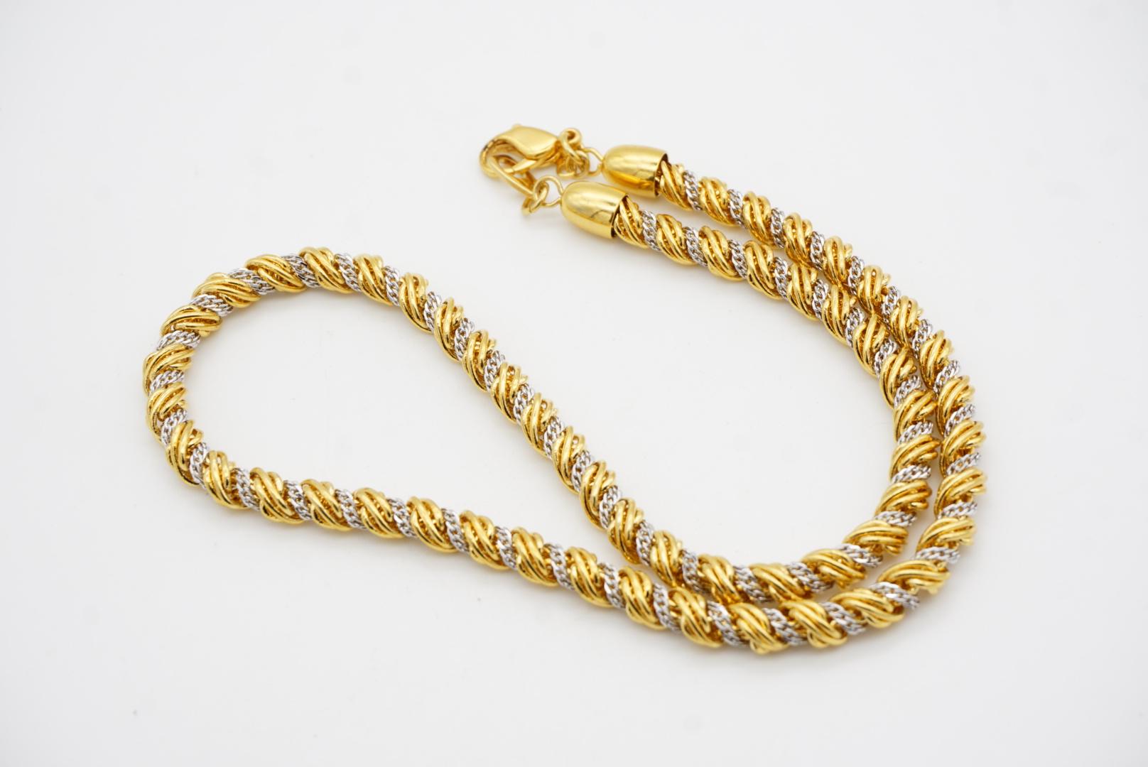 Monet Vintage 1980 Spiral Twist Interlinked Rope Chain Necklace Argento Oro in vendita 4