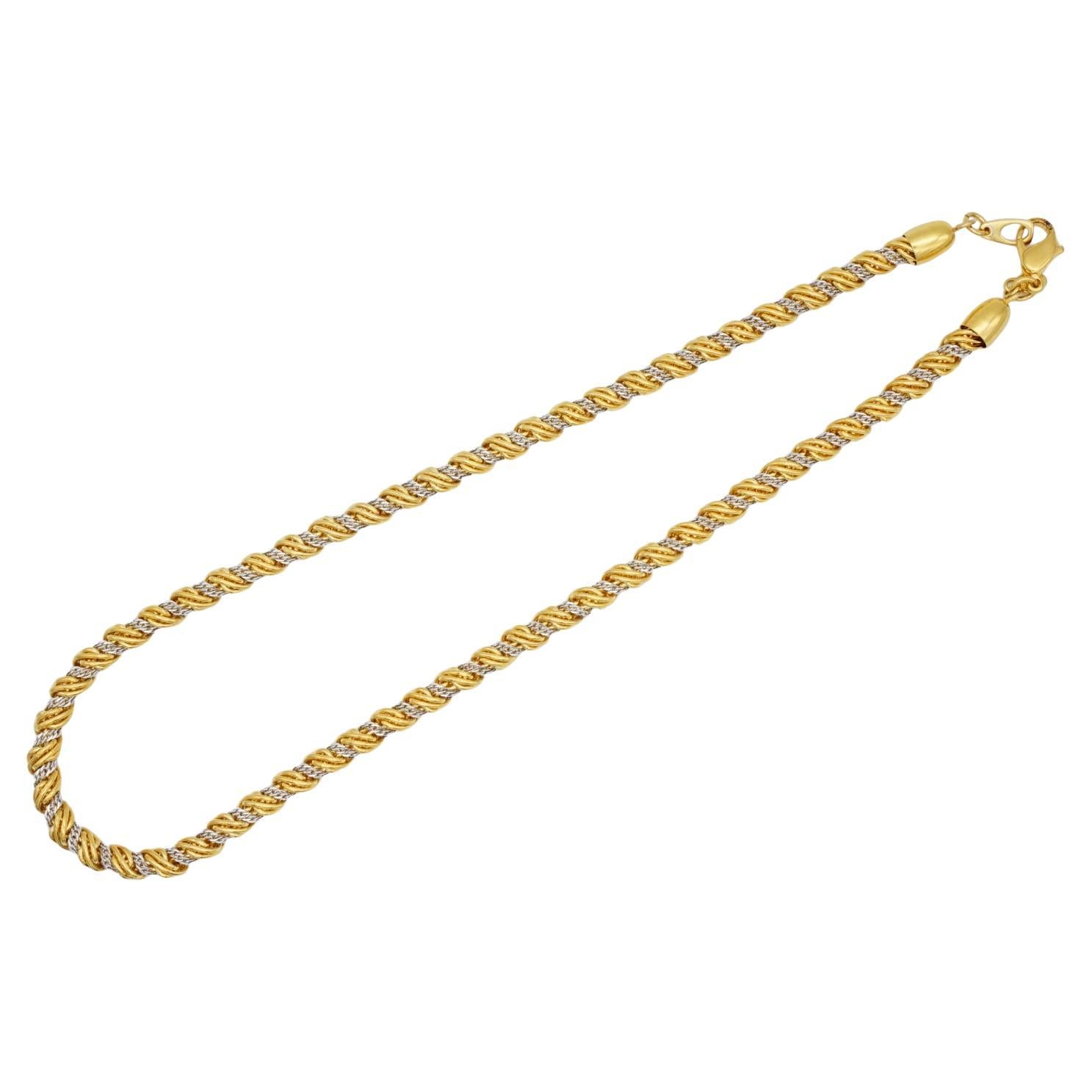 Monet Vintage 1980s Spiral Twist Interlinked Rope Chain Necklace Silver Gold