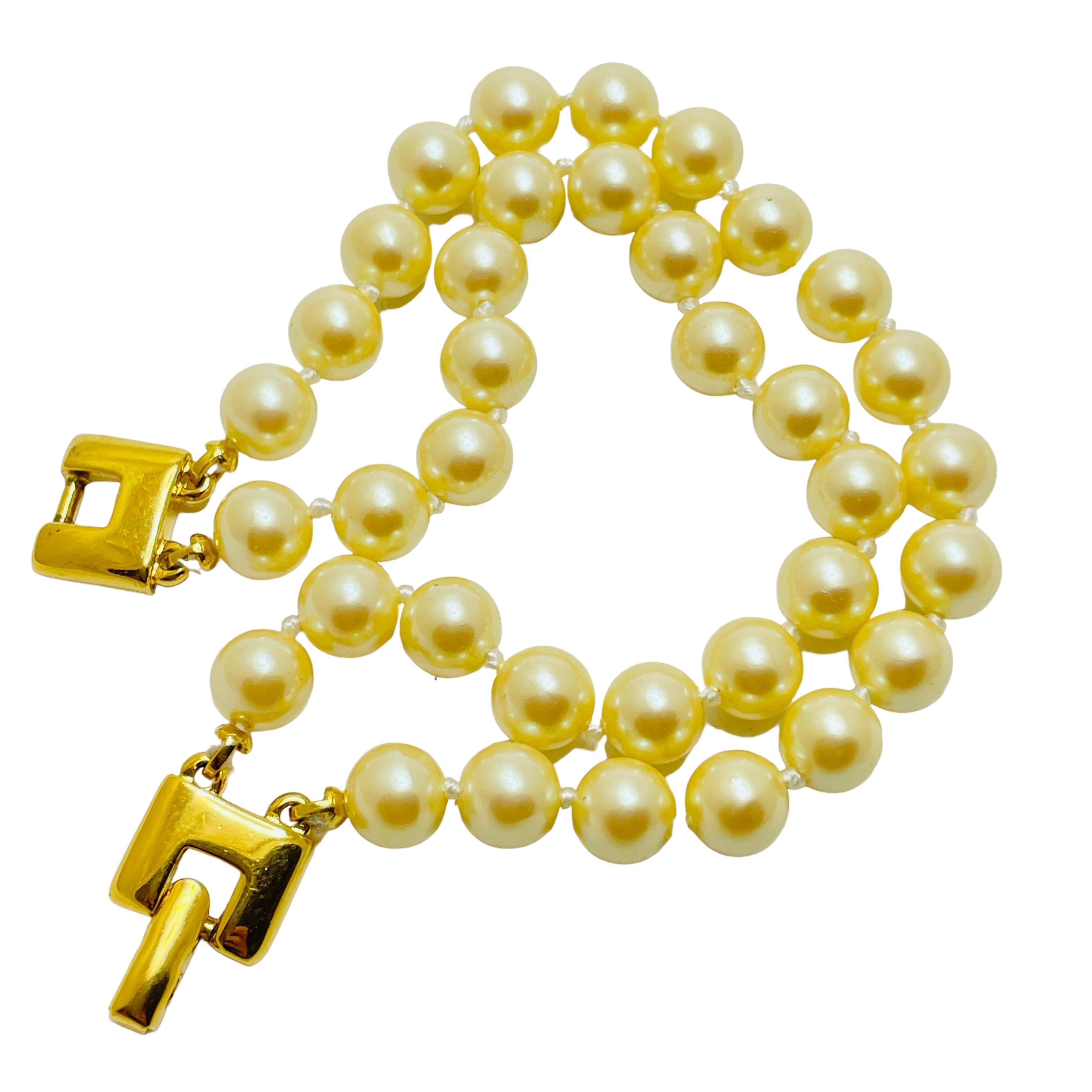 Women's or Men's MONET vintage gold faux pearl double row designer bracelet