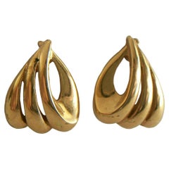 Monet, Retro Gold Tone Ear Clips, Signed, United States, Late 20th Century