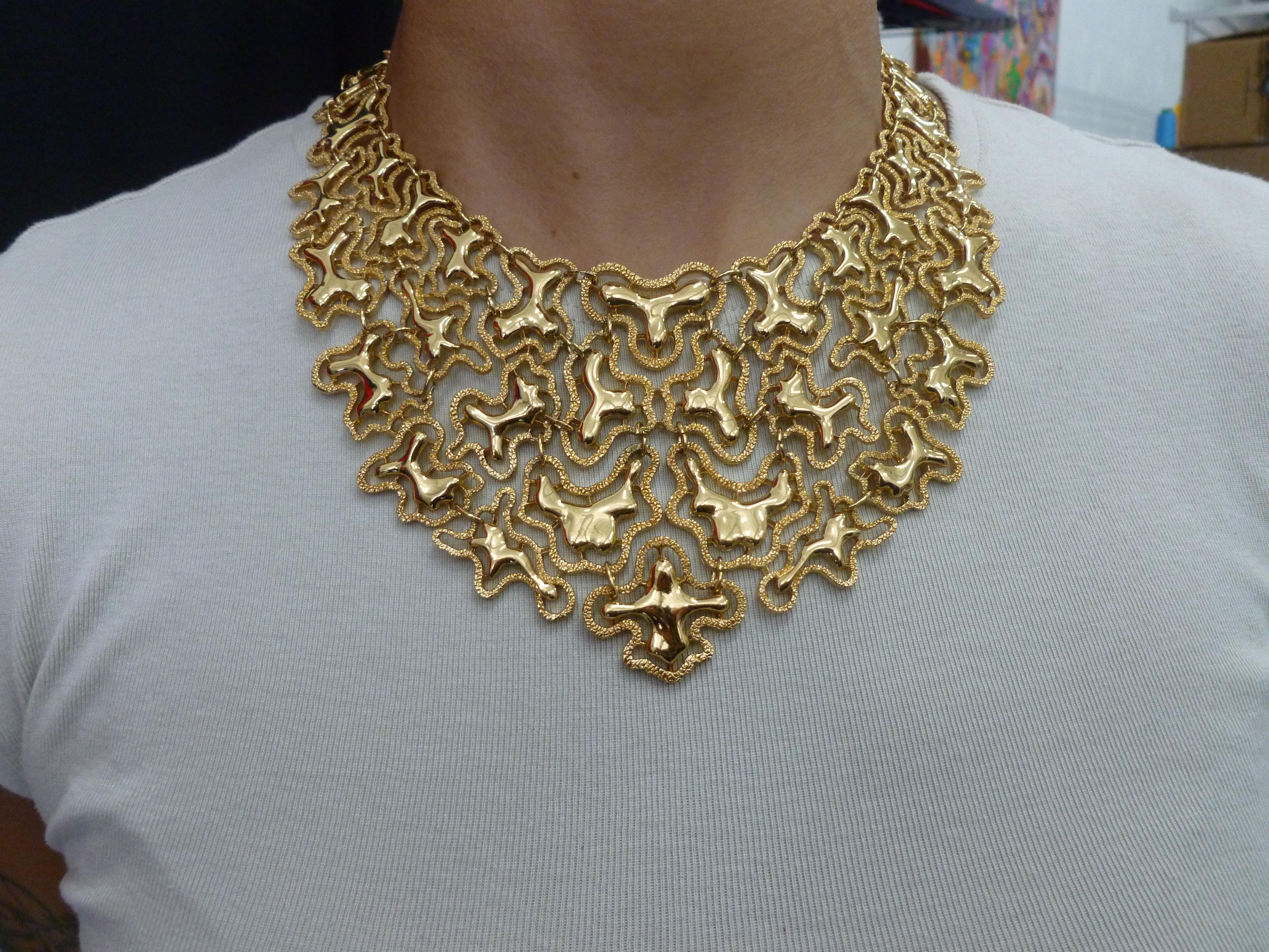 Monet Vintage Sculptural Gold Tone Bib Abstract Design Necklace 2