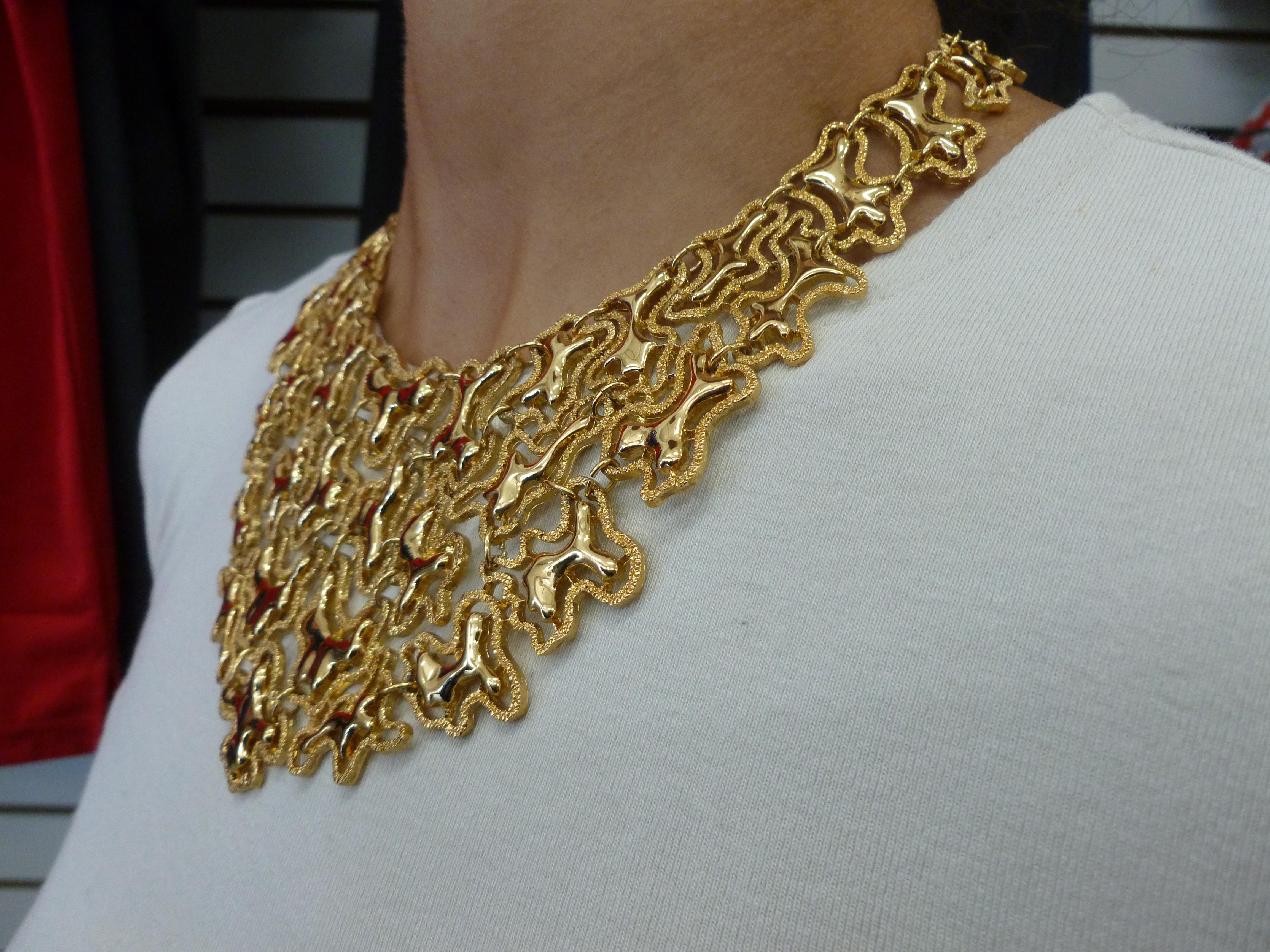 Monet Vintage Sculptural Gold Tone Bib Abstract Design Necklace For Sale 3