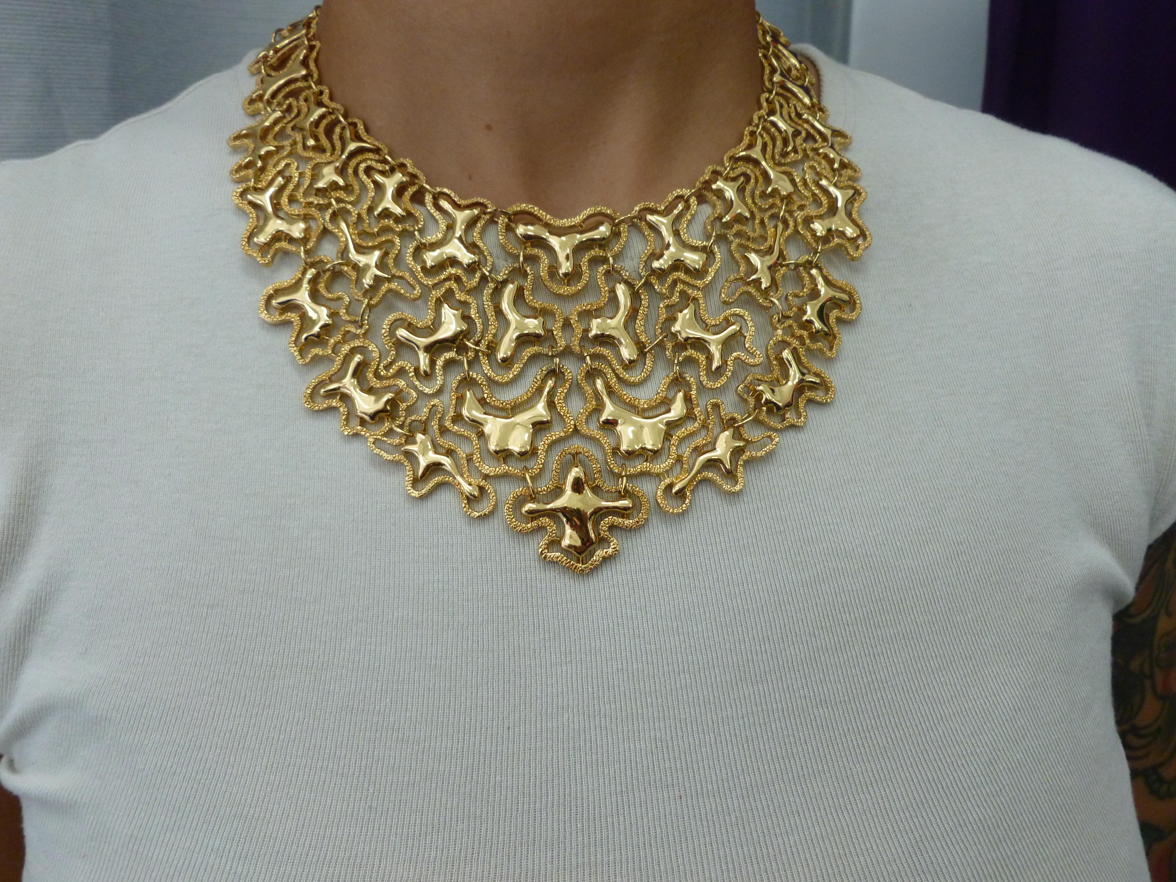 Monet Vintage Sculptural Gold Tone Bib Abstract Design Necklace For Sale 11