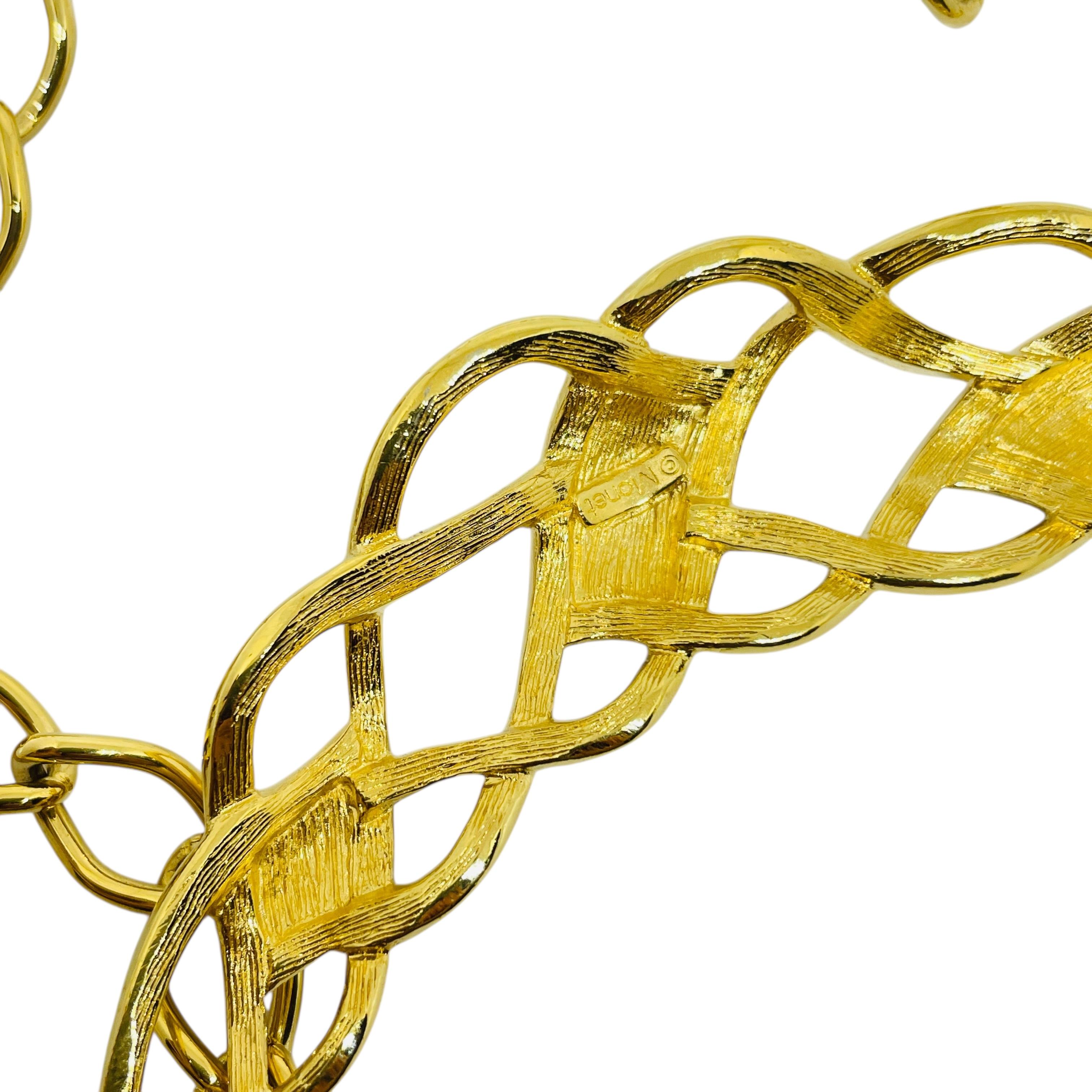 MONET vintage signed gold tone pink enamel designer chain necklace In Good Condition For Sale In Palos Hills, IL