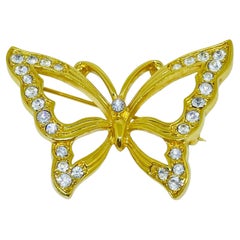 MONET vintage signed gold tone rhinestone butterfly designer brooch