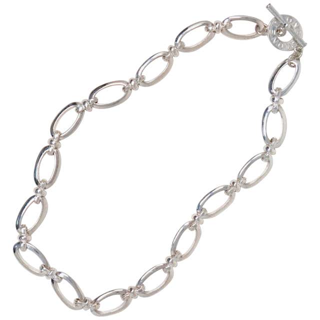 Monet Vintage Silver Chunky Chain Necklace with Branded Toggle Clasp at ...