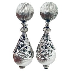 MONET vintage silver dangle designer runway clip on earrings