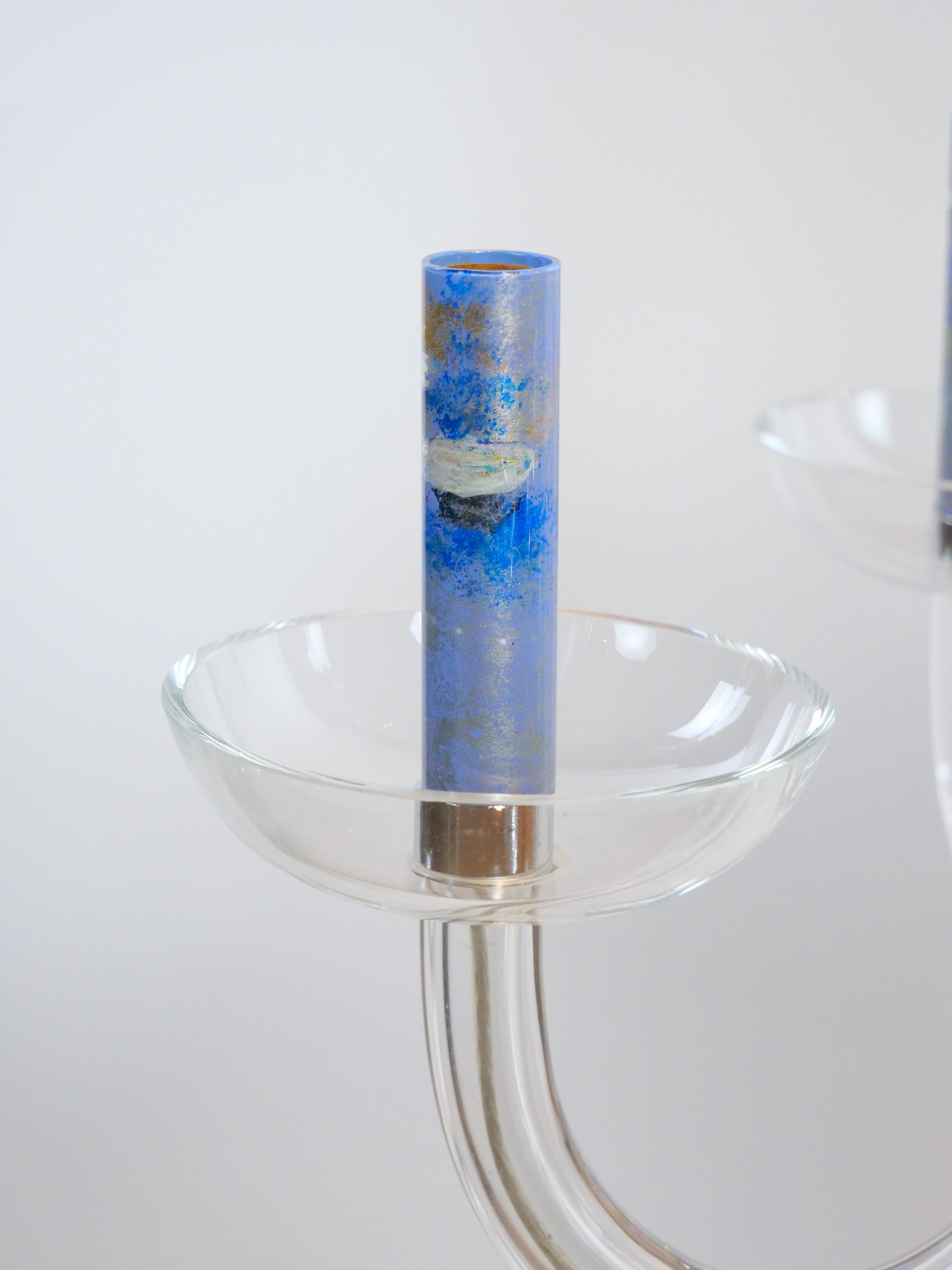Monet, Wasserlilien-Kronleuchter aus versilbertem Decoupage-Glas, Blau im Angebot 4