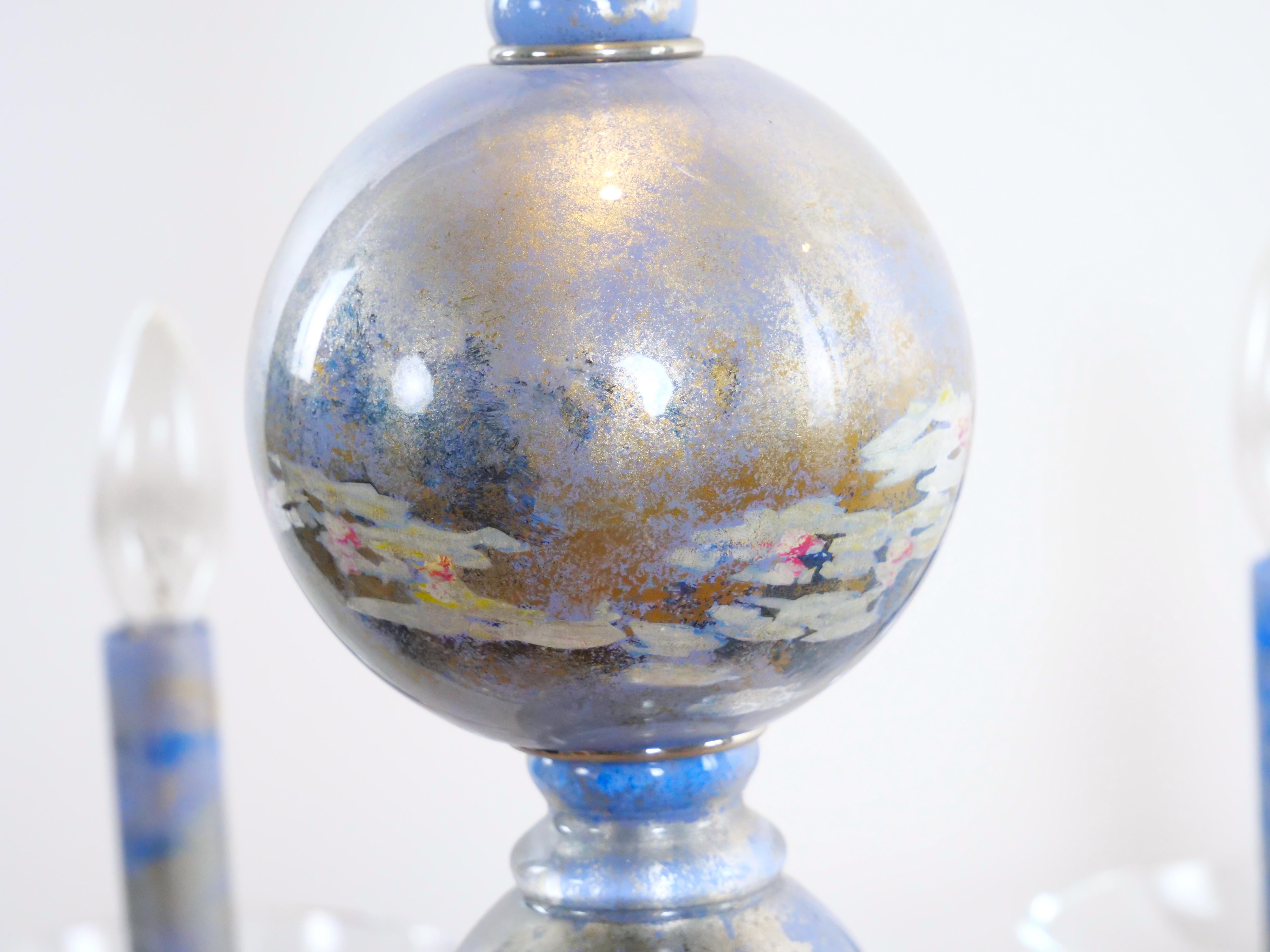 Monet, Wasserlilien-Kronleuchter aus versilbertem Decoupage-Glas, Blau im Angebot 6