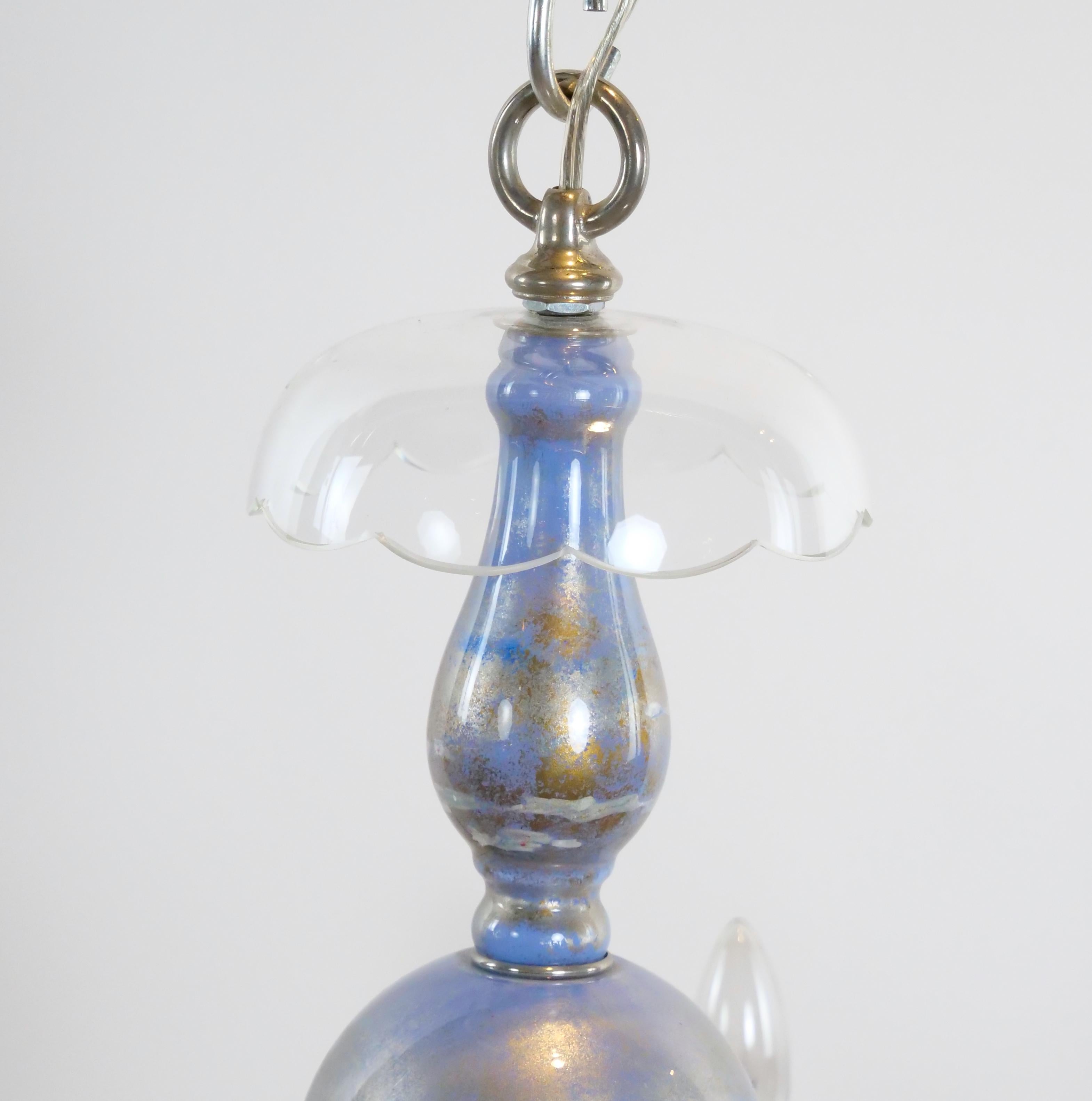 Monet water Lilies Blue / Silvered Decoupage Glass Chandelier For Sale 2