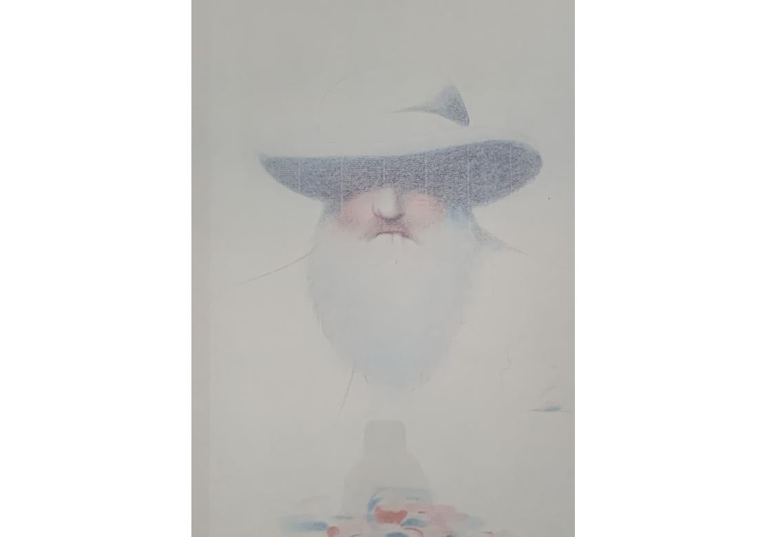 Affiche vintage des années 1980 commémorant Claude Monet et sa Home à Giverny, en France. Elle a été créée pour une exposition ou dans le cadre de la Mohawk Graphics Collection afin de présenter les techniques d'impression.
Elle présente un portrait