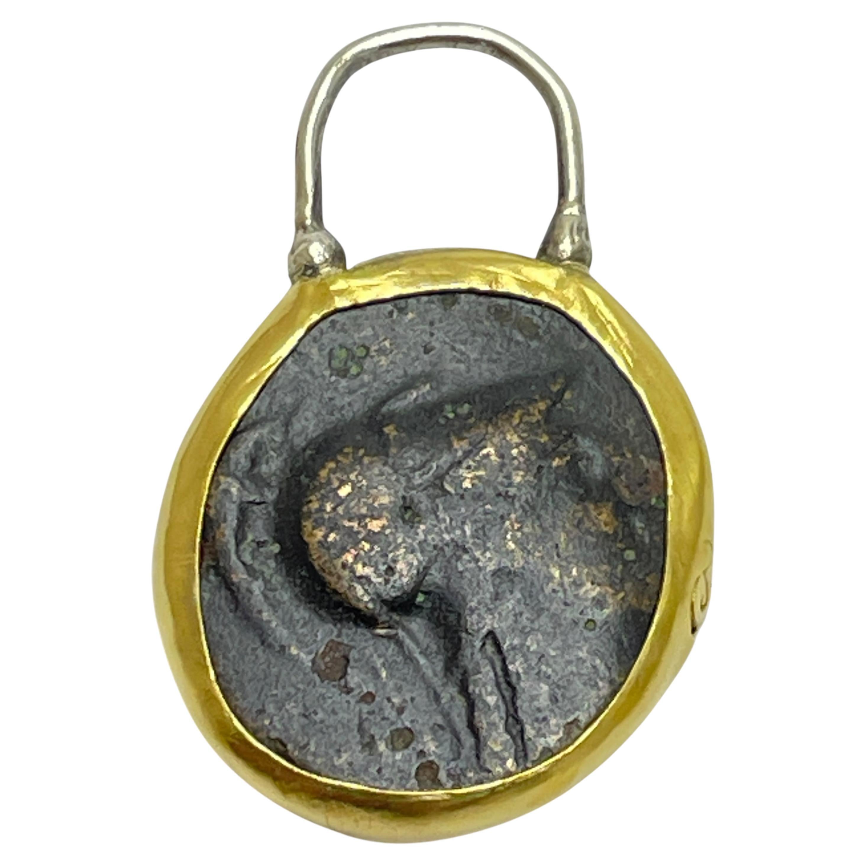 MONETY 22k gold bezel ancient Greek coin charm by DOROTA LASAK en vente