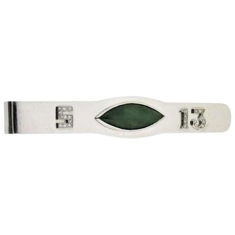 Money Clip in 14 Karat Solid White Gold with Jade and Diamonds May 13th...