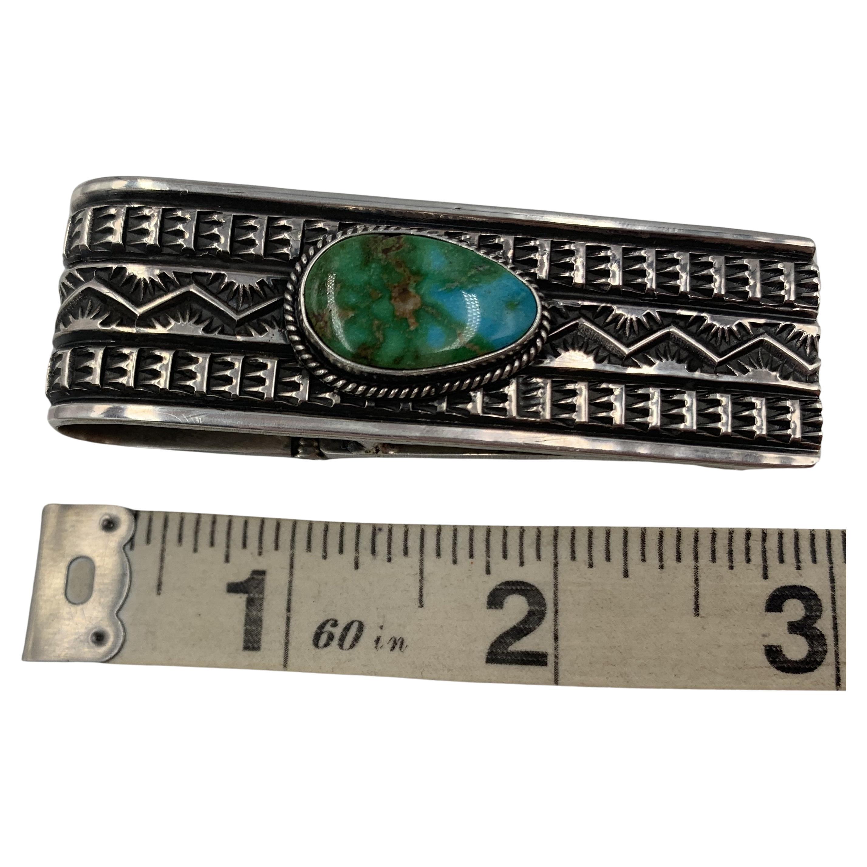 Money Clip with Blue Gem Turquoise & Sterling Silver by Sunshine Reeves For Sale 8