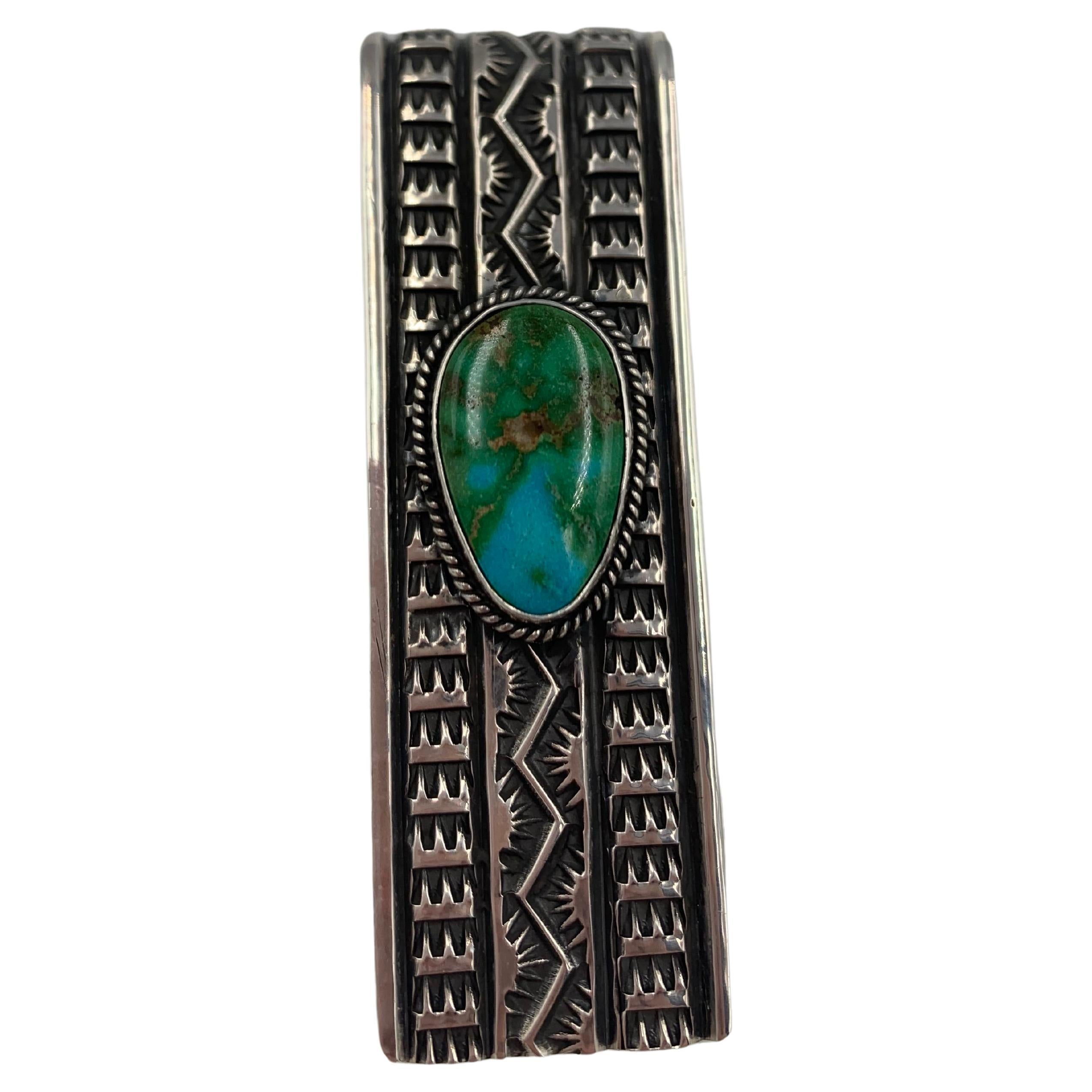 Money Clip with Blue Gem Turquoise & Sterling Silver by Sunshine Reeves In New Condition For Sale In Scottsdale, AZ