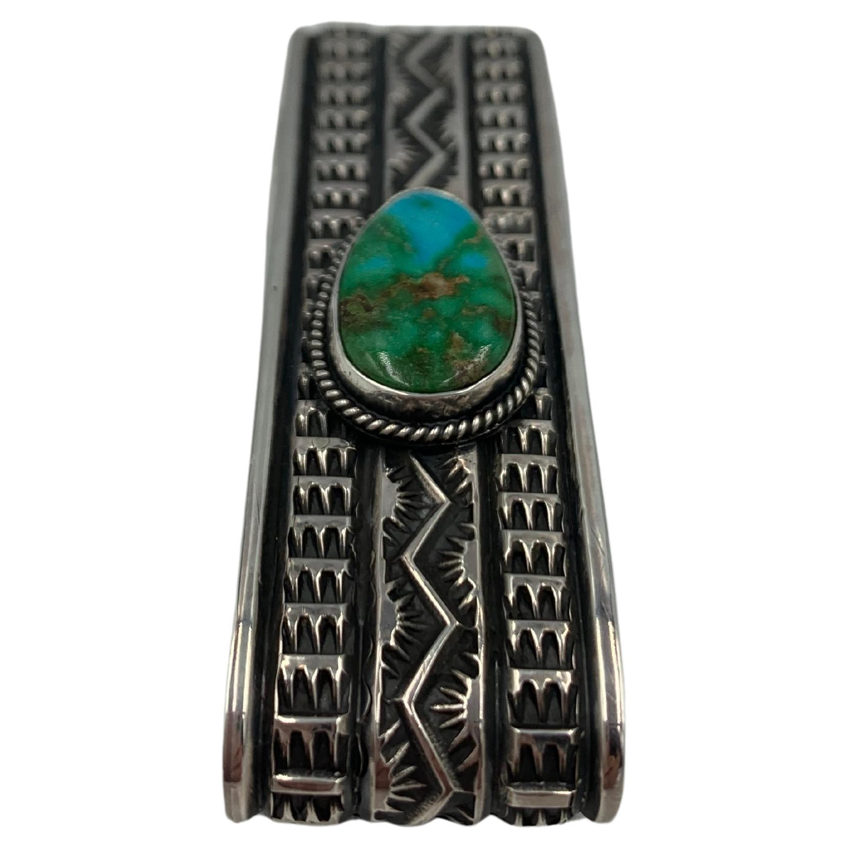 Women's or Men's Money Clip with Blue Gem Turquoise & Sterling Silver by Sunshine Reeves For Sale