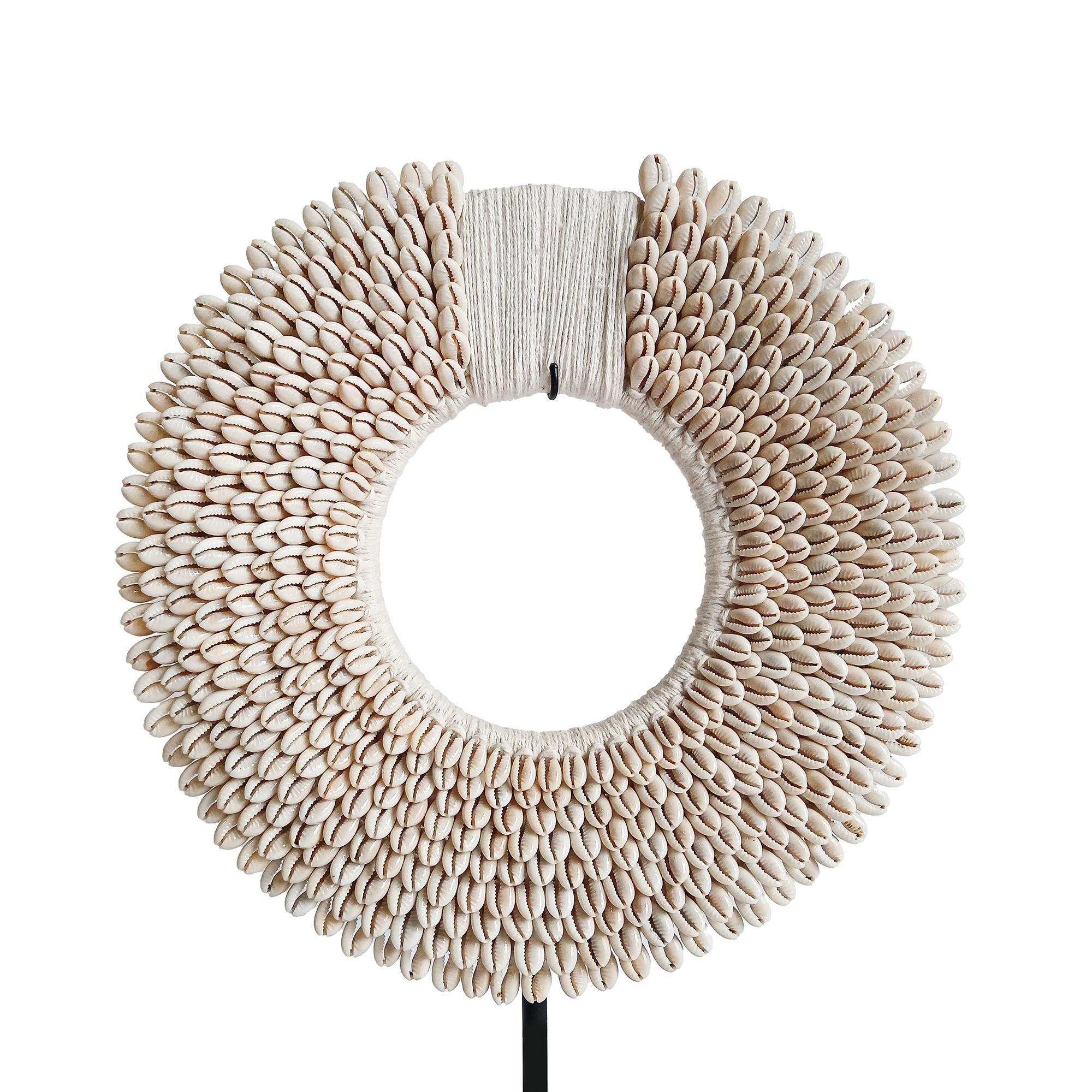 Tribal Money Cowrie & Macramé Necklace on Stand, Papua New Guinea For Sale