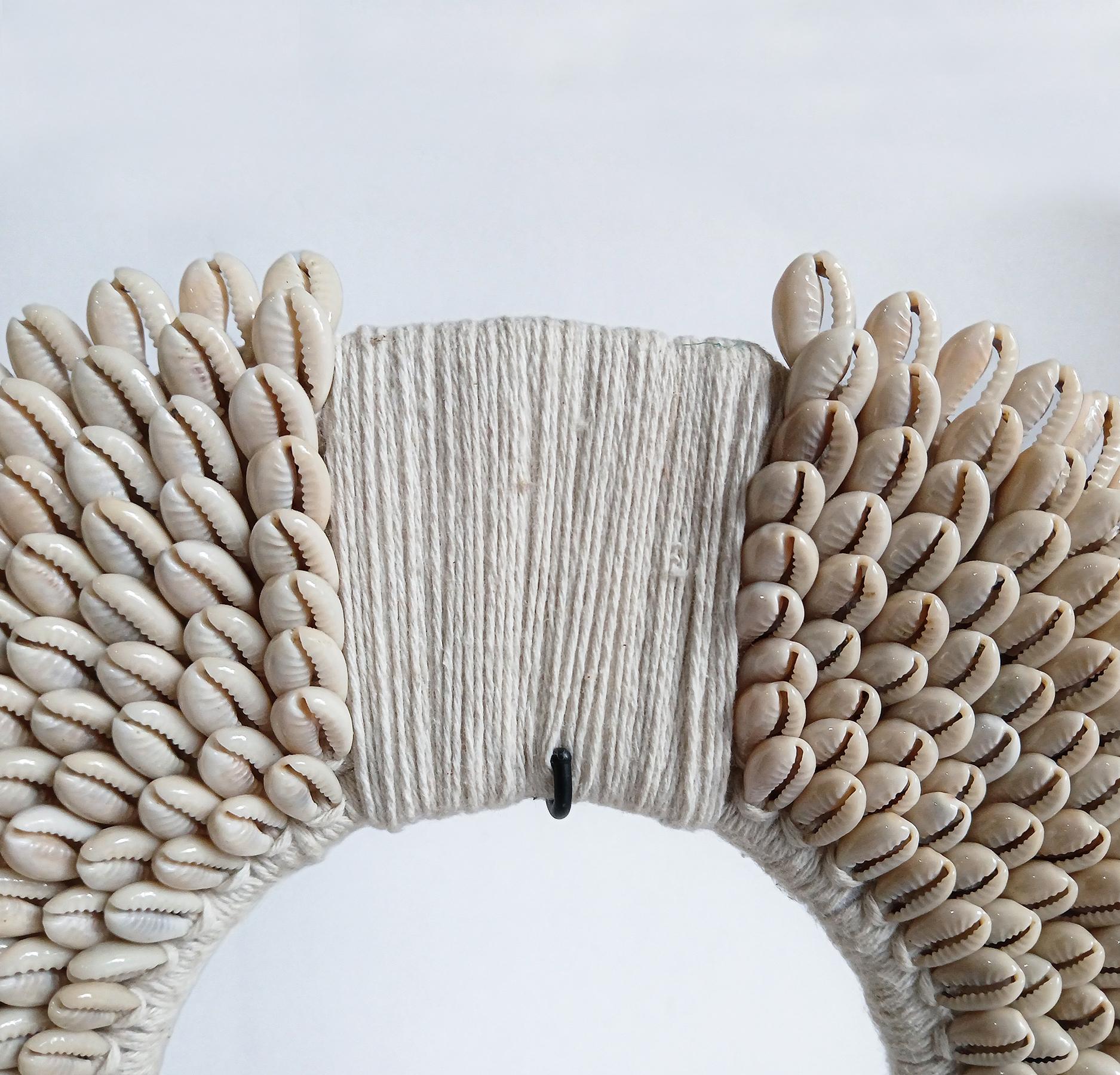 Hand-Crafted Money Cowrie & Macramé Necklace on Stand, Papua New Guinea For Sale