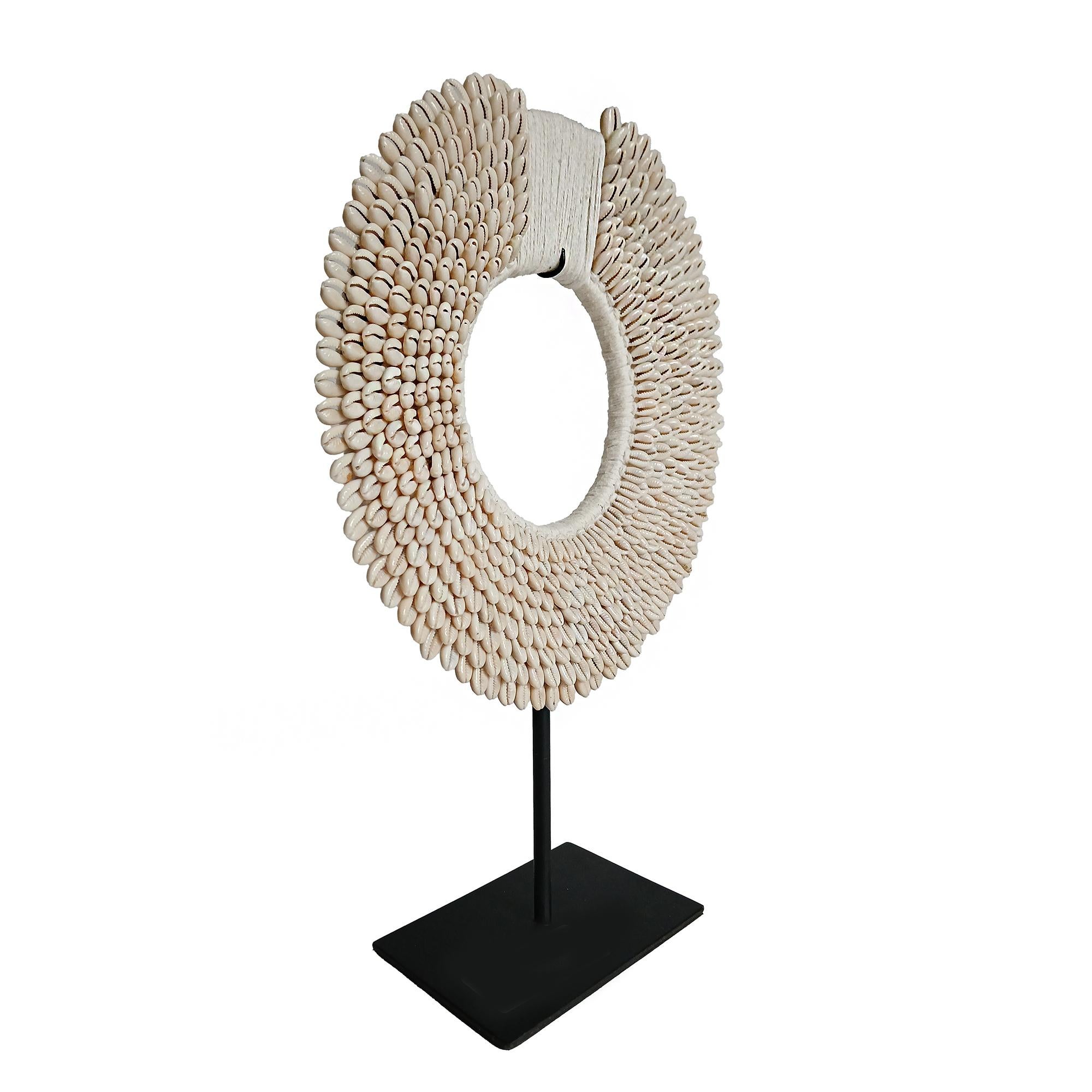 Shell Money Cowrie & Macramé Necklace on Stand, Papua New Guinea For Sale