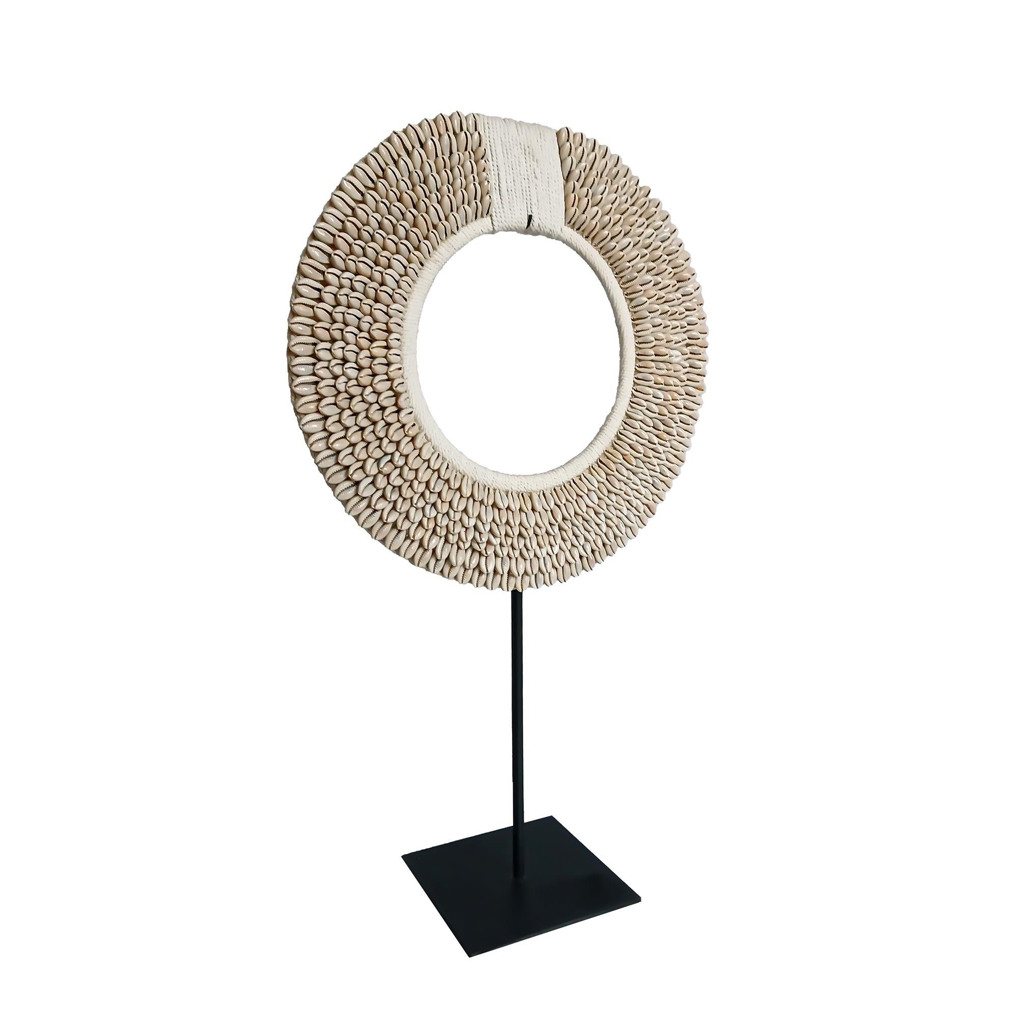 Tribal Money Cowrie & Macramé Necklace on Stand, Papua New Guinea For Sale