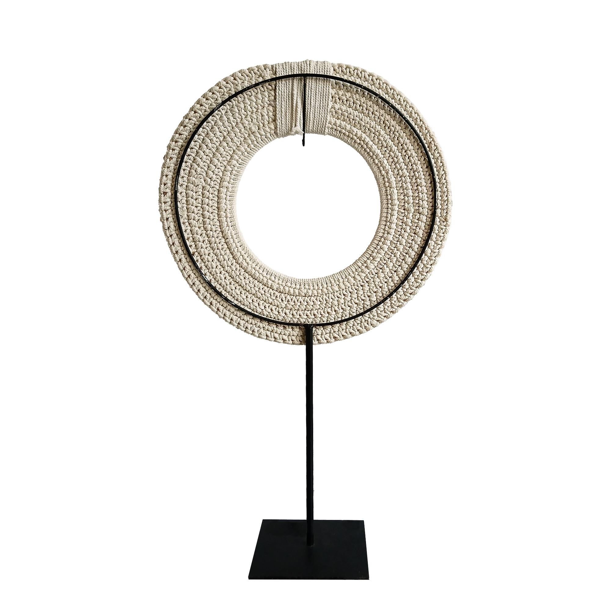 Indonesian Money Cowrie & Macramé Necklace on Stand, Papua New Guinea For Sale