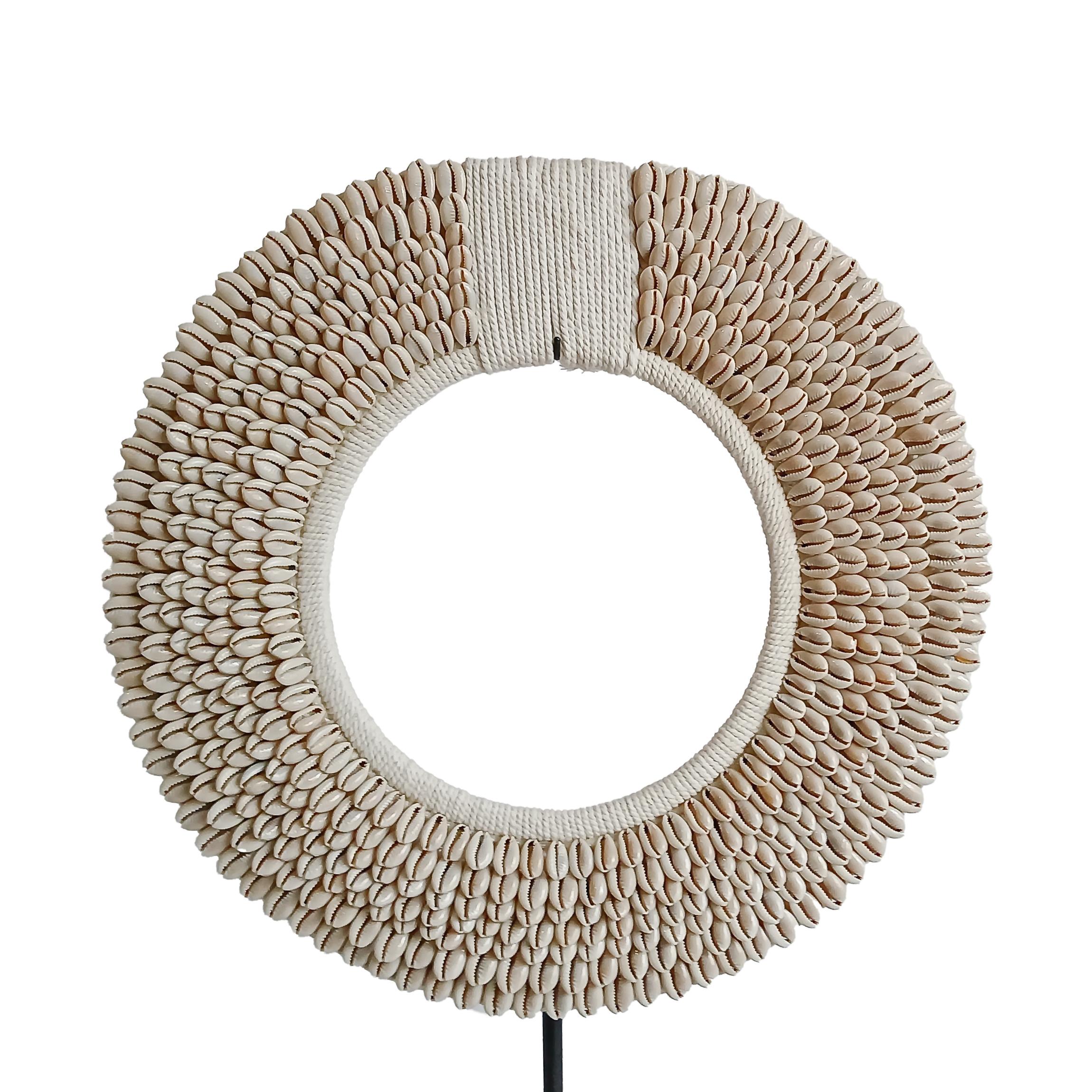 Hand-Crafted Money Cowrie & Macramé Necklace on Stand, Papua New Guinea For Sale