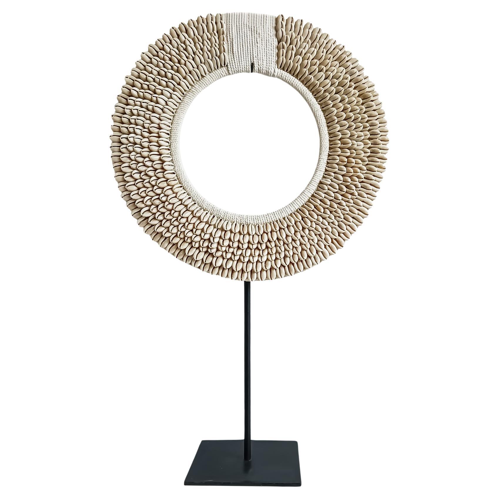Money Cowrie & Macramé Necklace on Stand, Papua New Guinea For Sale