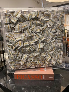 Money Painting Contemporary Wall Art Sculpture Dollar Bills with Epoxy