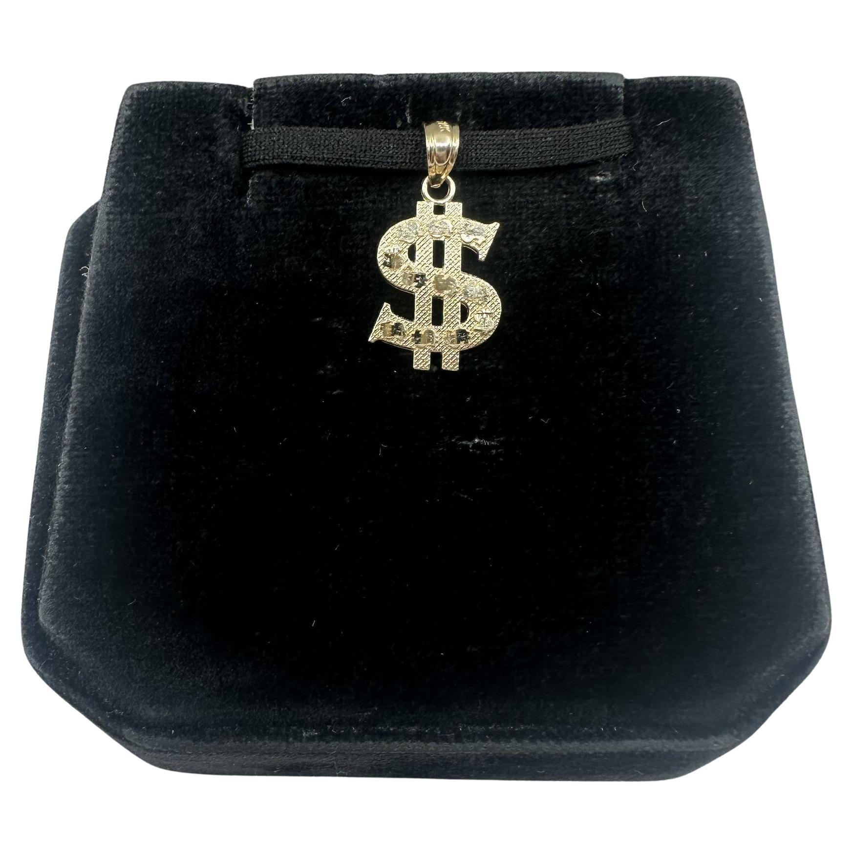 Colgante de signo monetario en oro amarillo de 14 kt - 1 g, se ajusta a una cadena pequeña, estado nuevo