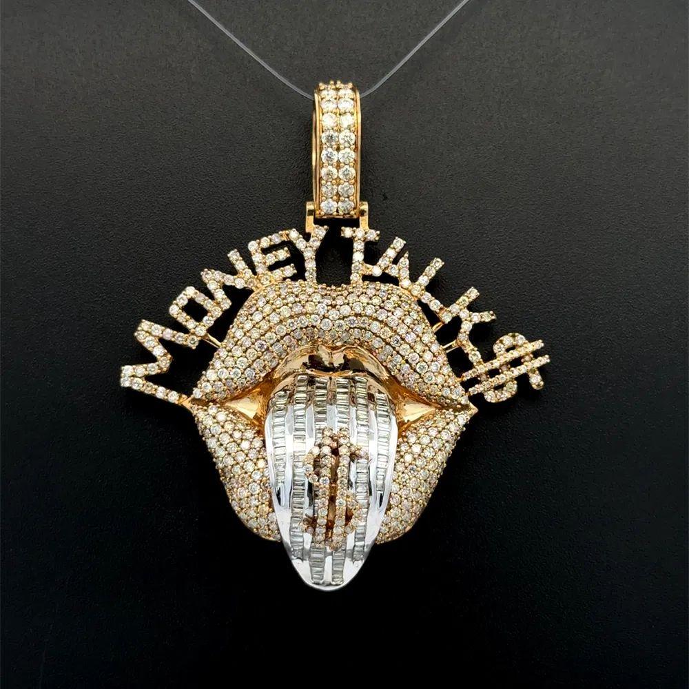 Mixed Cut Money Talk$ Baguette and RBC Diamond 2-Tone Gold Pendant For Sale