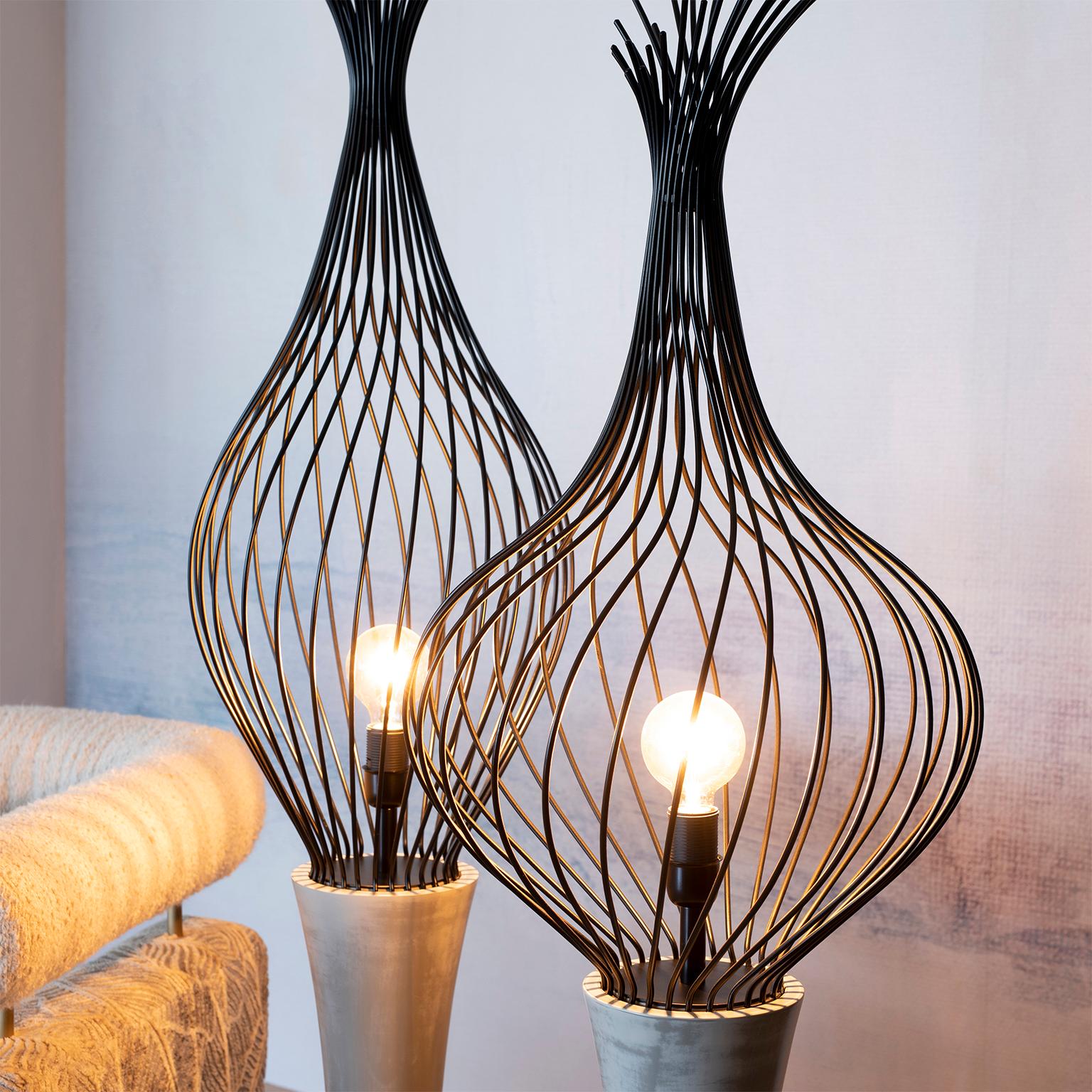 Steel Art Deco Monforte Floor Lamp Grey Black Handmade in Portugal by Greenapple For Sale