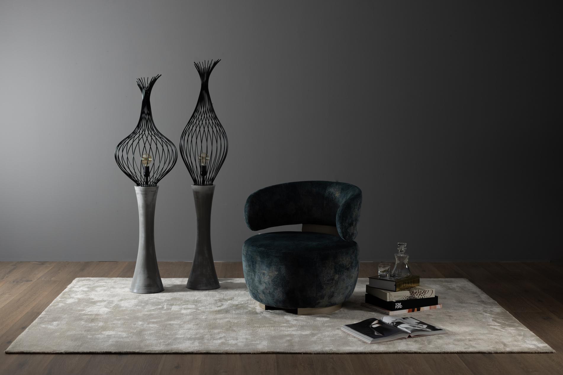 Modern Art Deco Monforte Floor Lamp Grey Black Handmade in Portugal by Greenapple For Sale