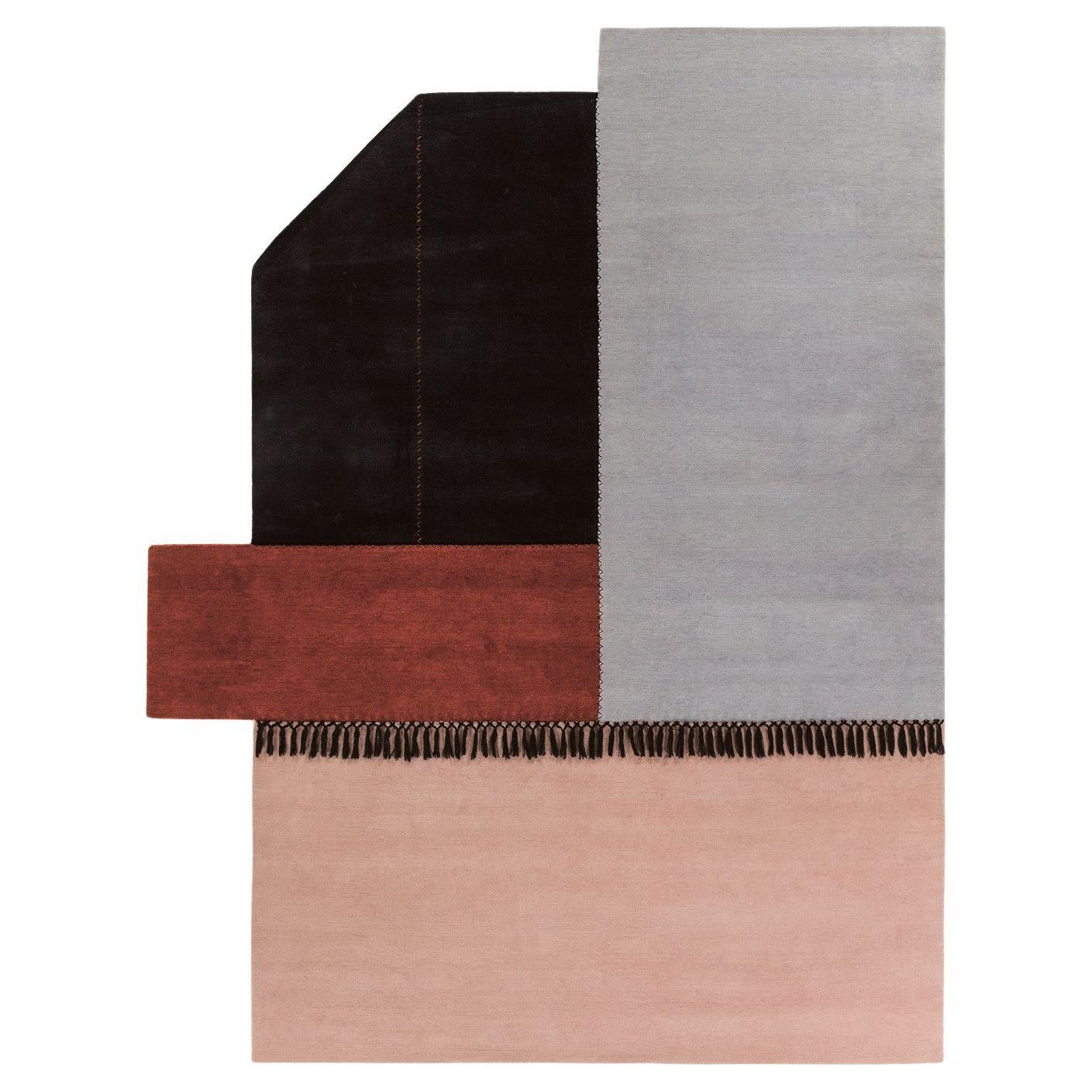 Monforte Terrazze Rectangular Rug in Hand-knotted Wool with Fringe by Mohebban