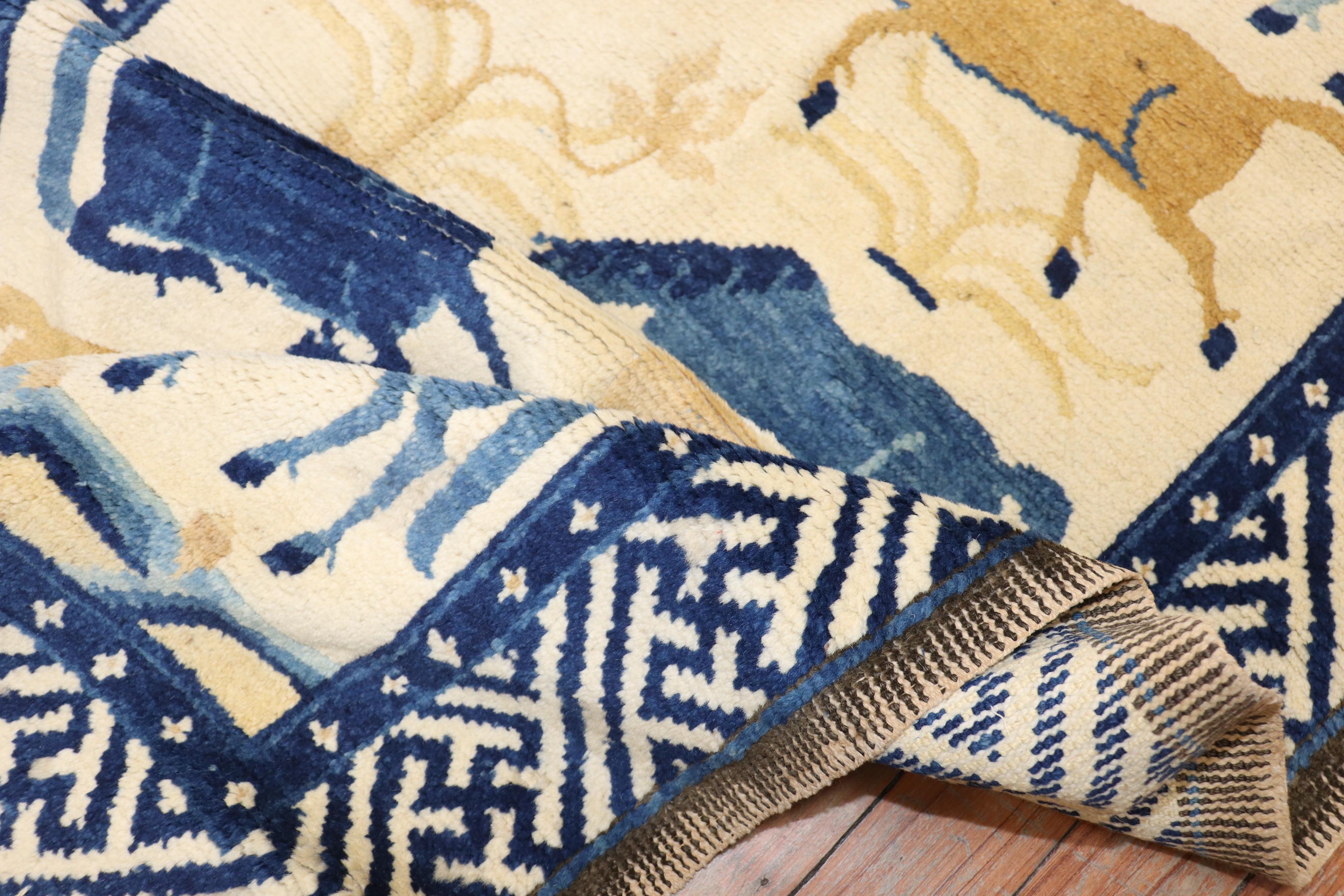 A late 19th century rare Mongolian pictorial horse animal rug. 8 Horses floating on an ivory ground

2'4'' x 4'1''