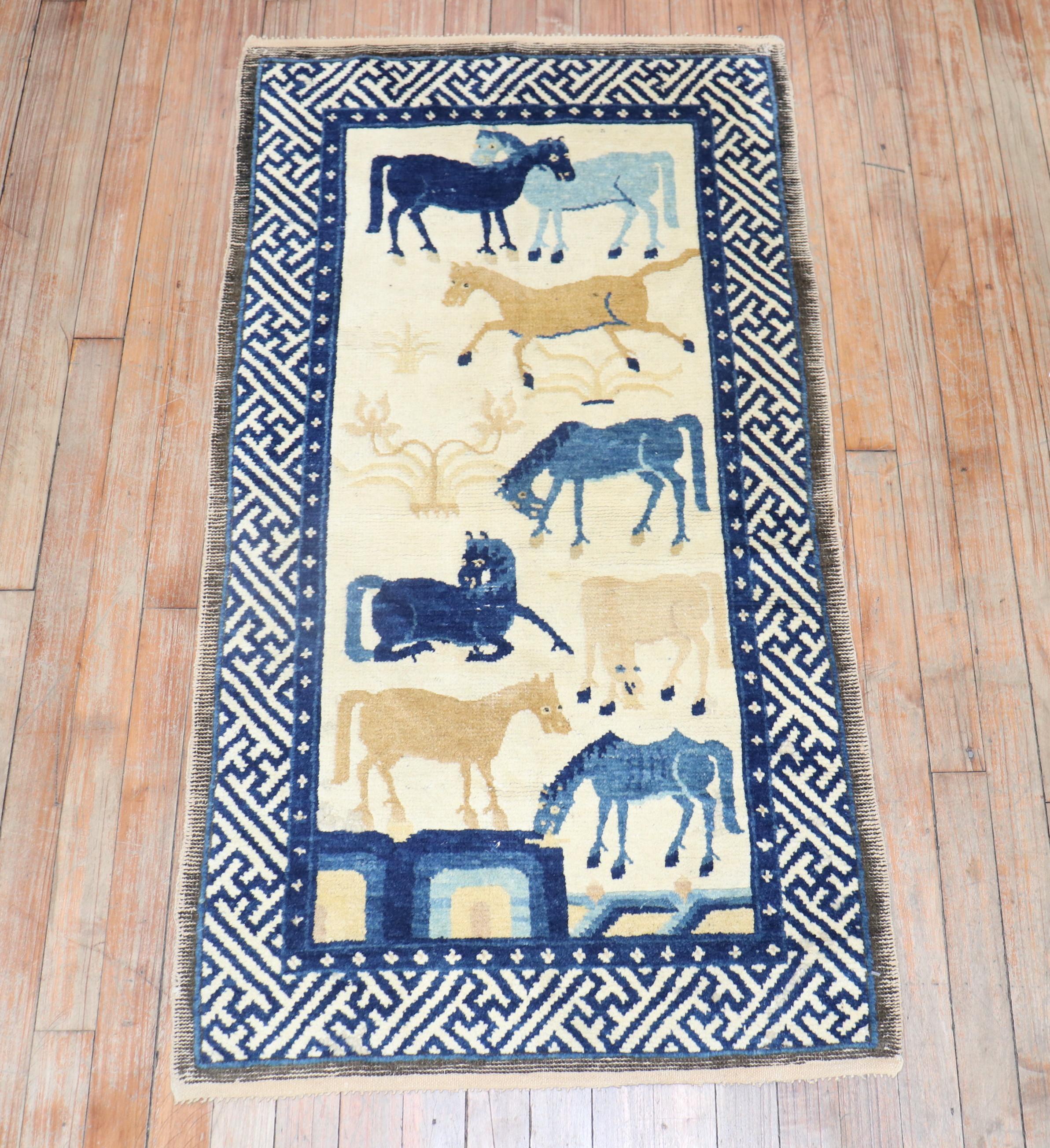 Expressionist Mongolian Animal Horse Pictorial Rug