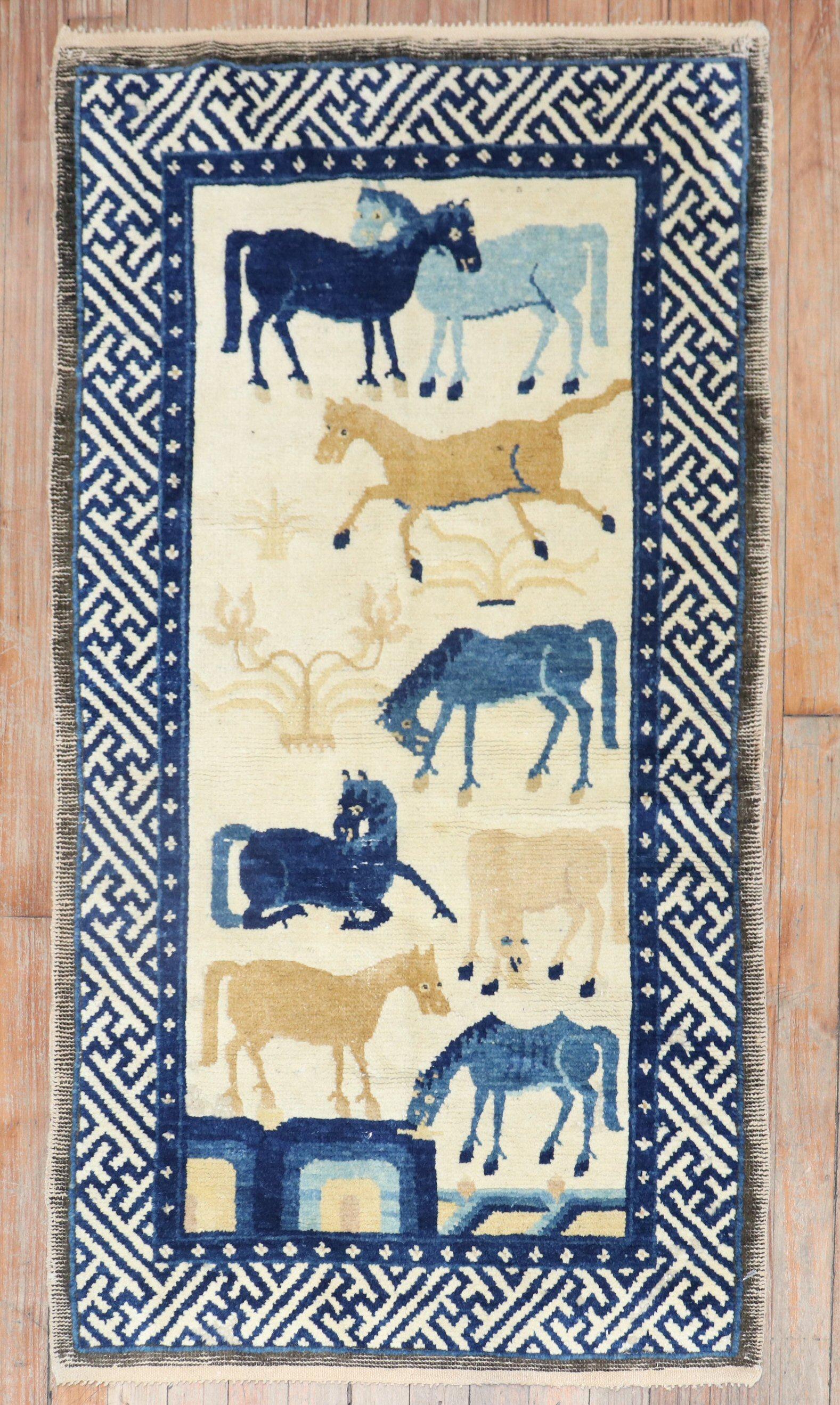 Hand-Woven Mongolian Animal Horse Pictorial Rug
