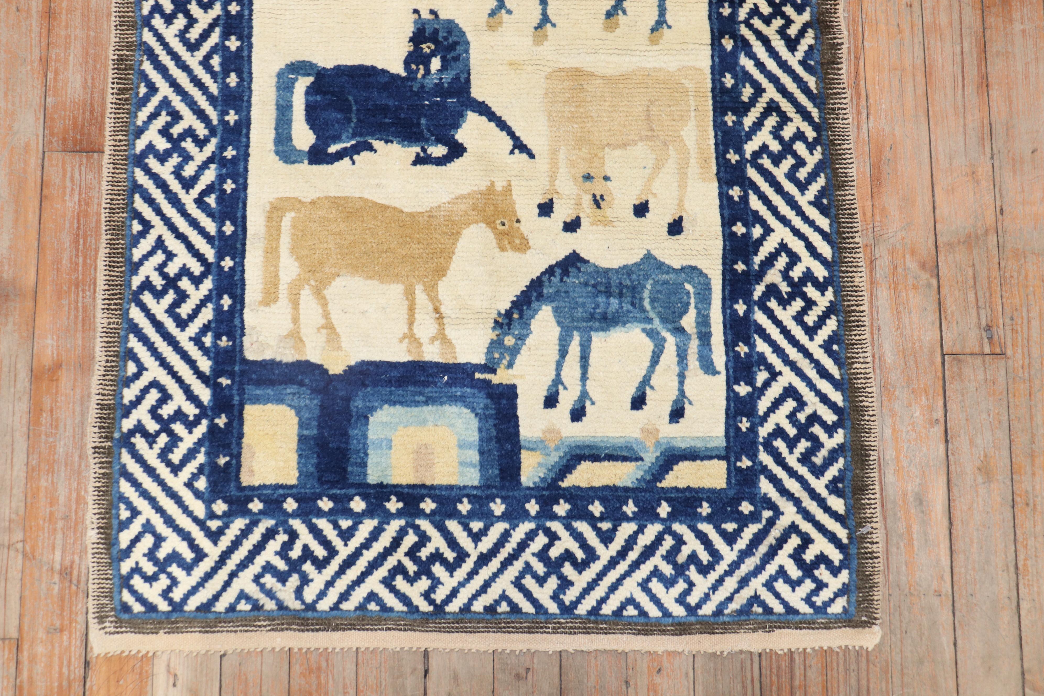 Mongolian Animal Horse Pictorial Rug In Good Condition In New York, NY