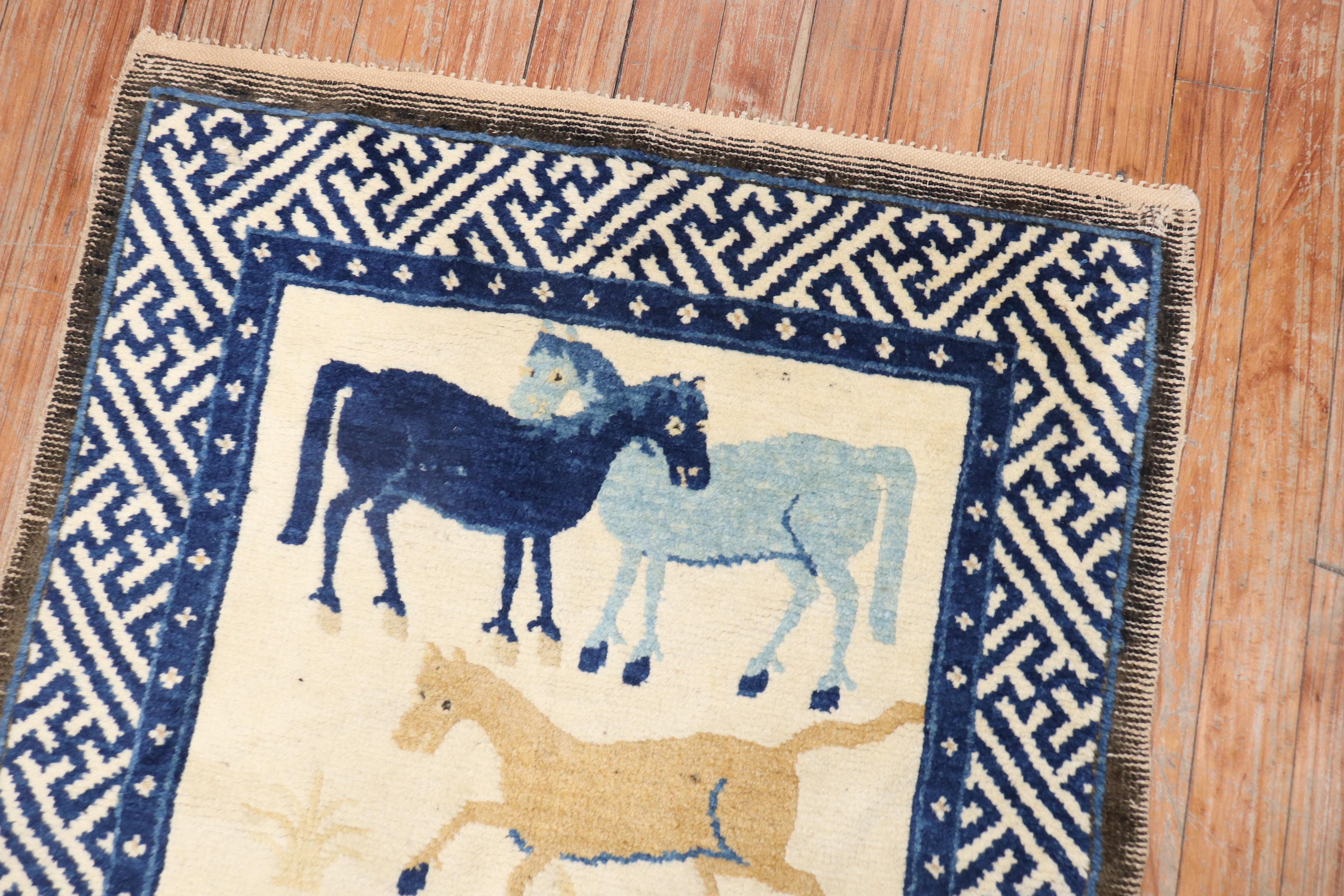 Mongolian Animal Horse Pictorial Rug 1