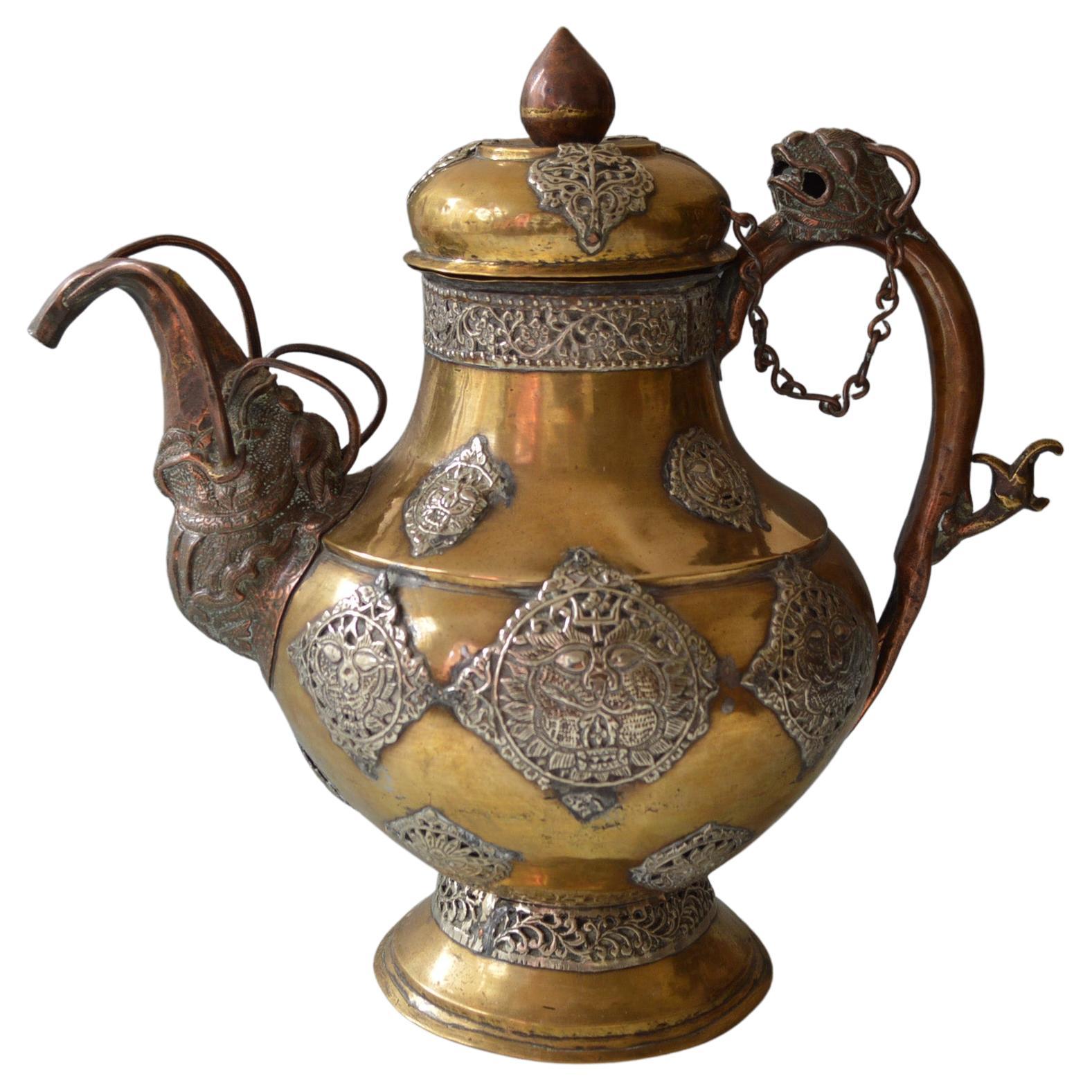 Mongolian Chinese Antique Copper Brass  Silver Teapot Asian Tibetan Antiques