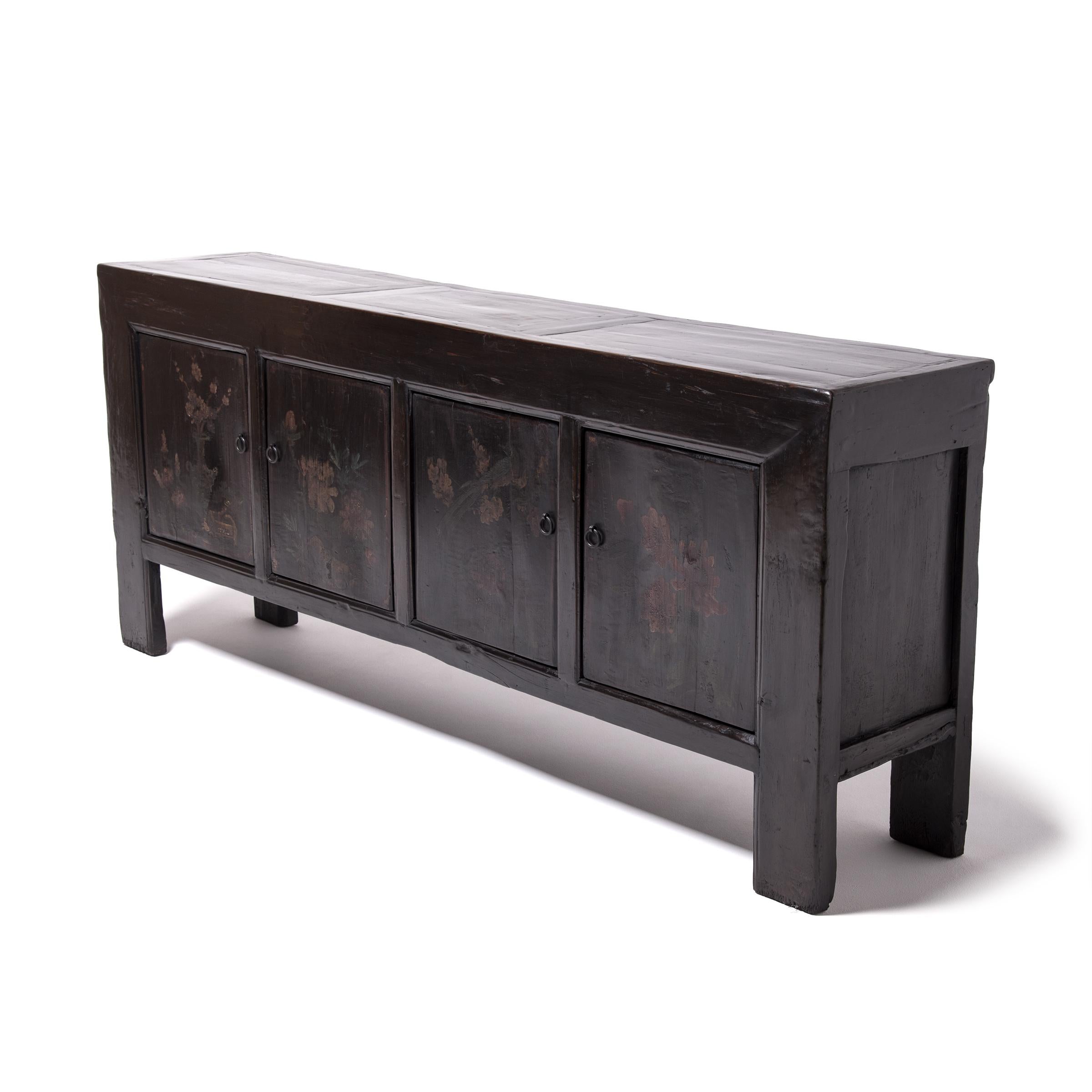 Lacquered Mongolian Floral Painted Sideboard