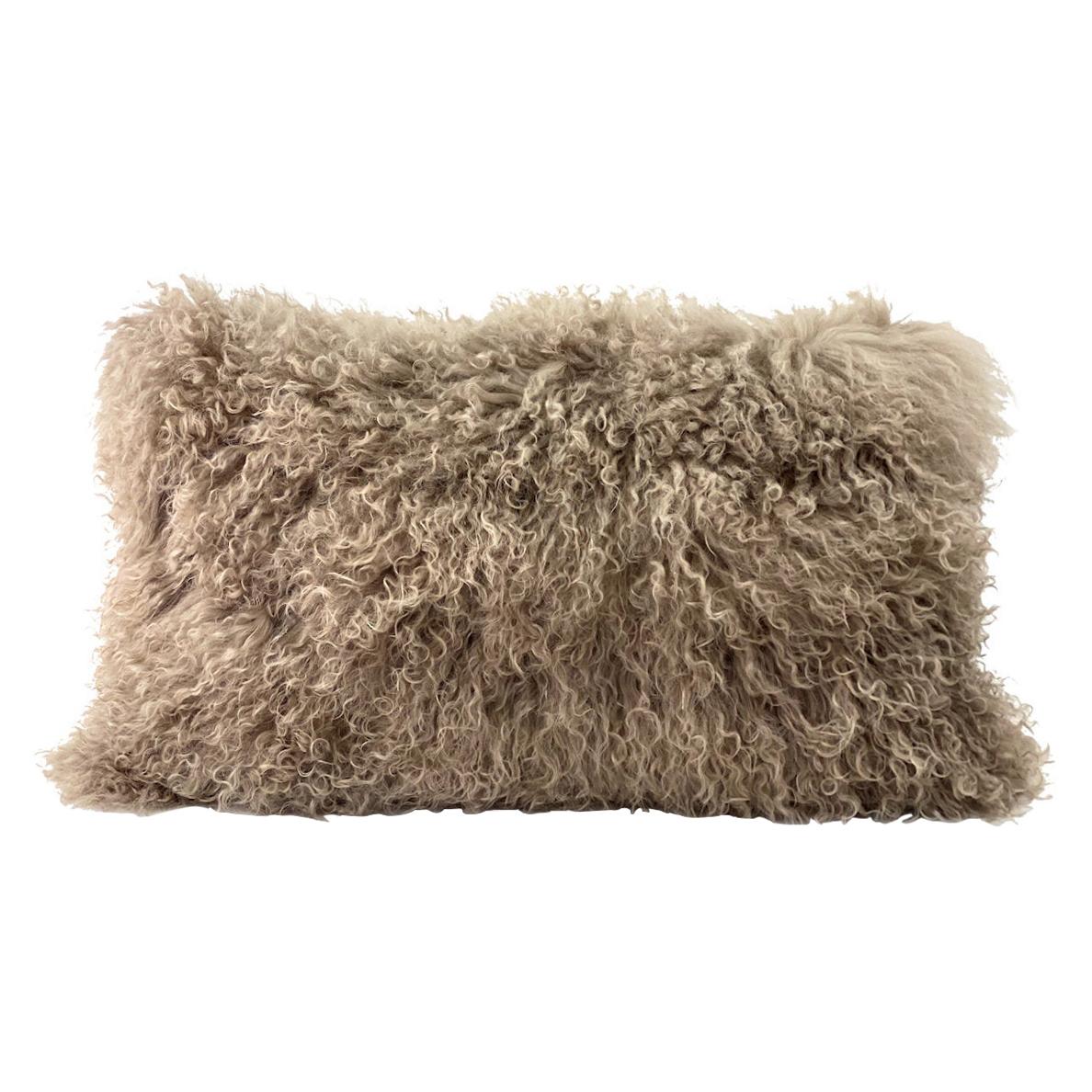 Mongolian Fur Pillow Lumbar, Brown Hazelnut For Sale