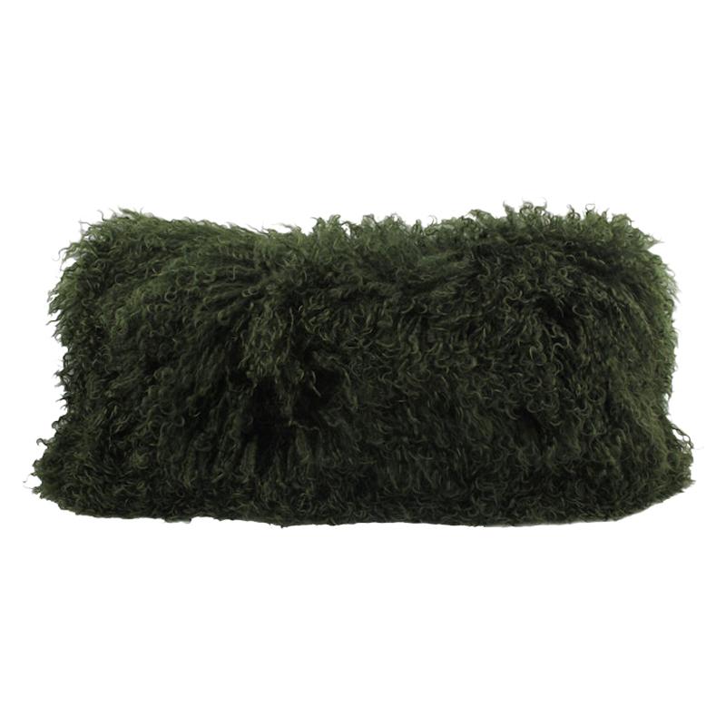 Mongolian Fur Pillow Lumbar Olive Green Custom Make Other Sizes and Colors For Sale