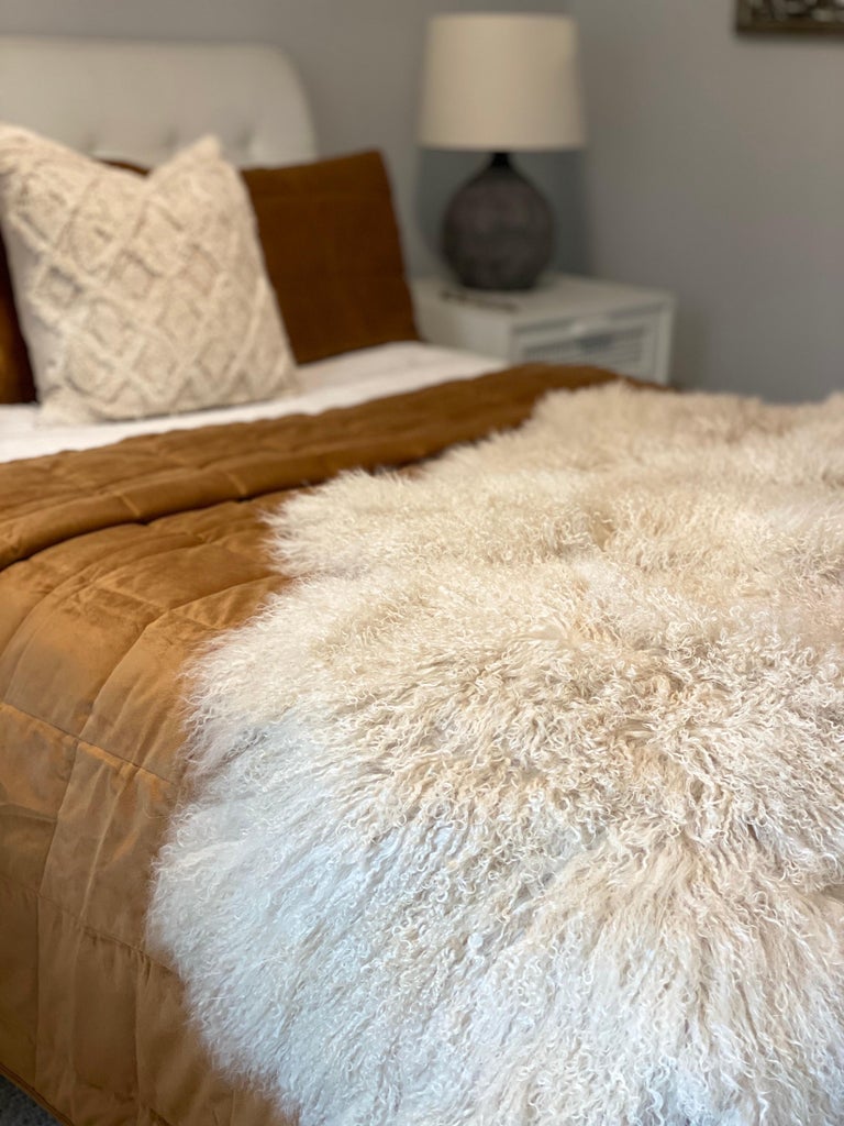 Mongolian Fur Rug or Throw, Blush Pink For Sale at 1stDibs
