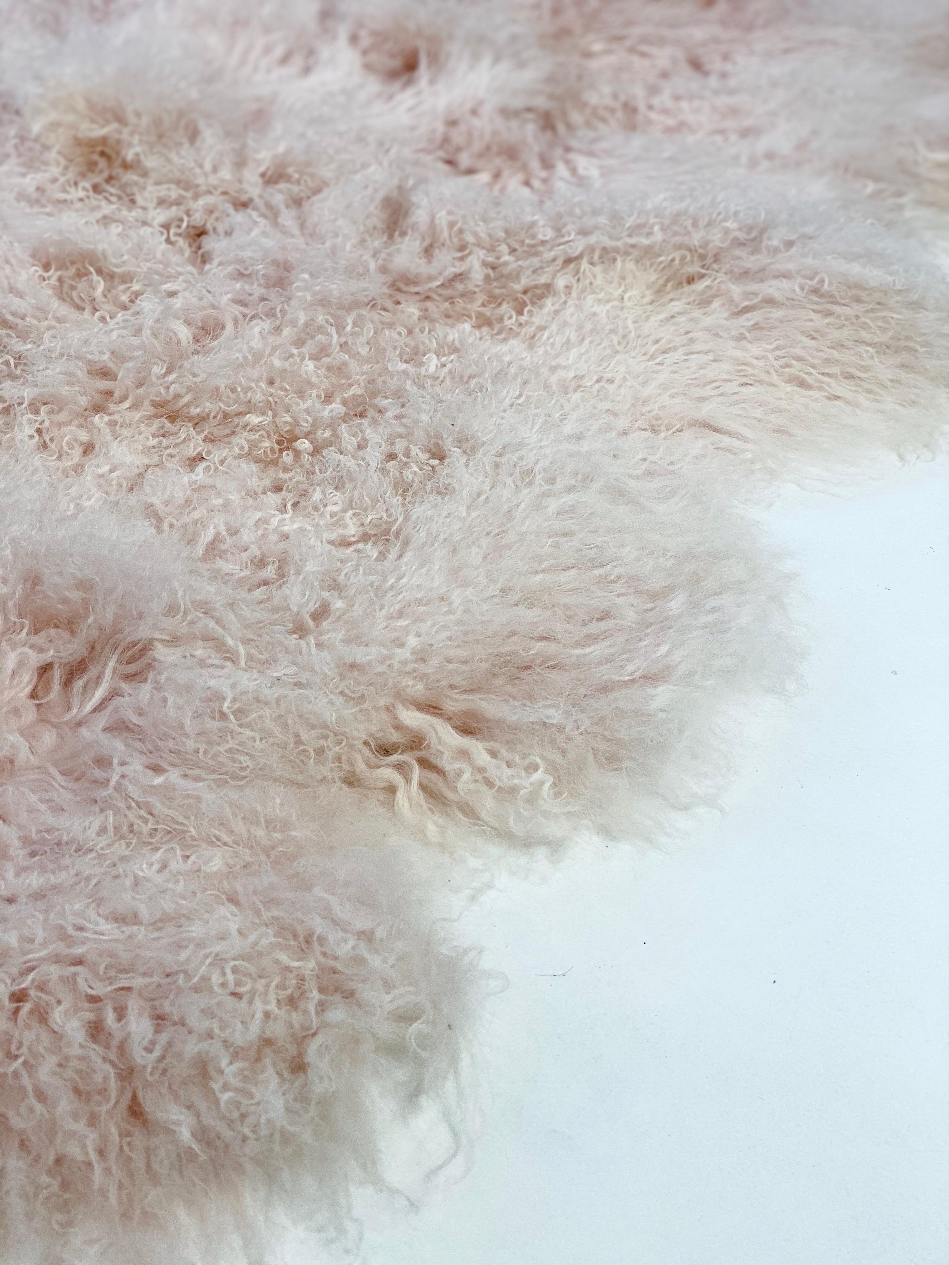 Australian Mongolian Fur Rug or Throw, Blush Pink For Sale