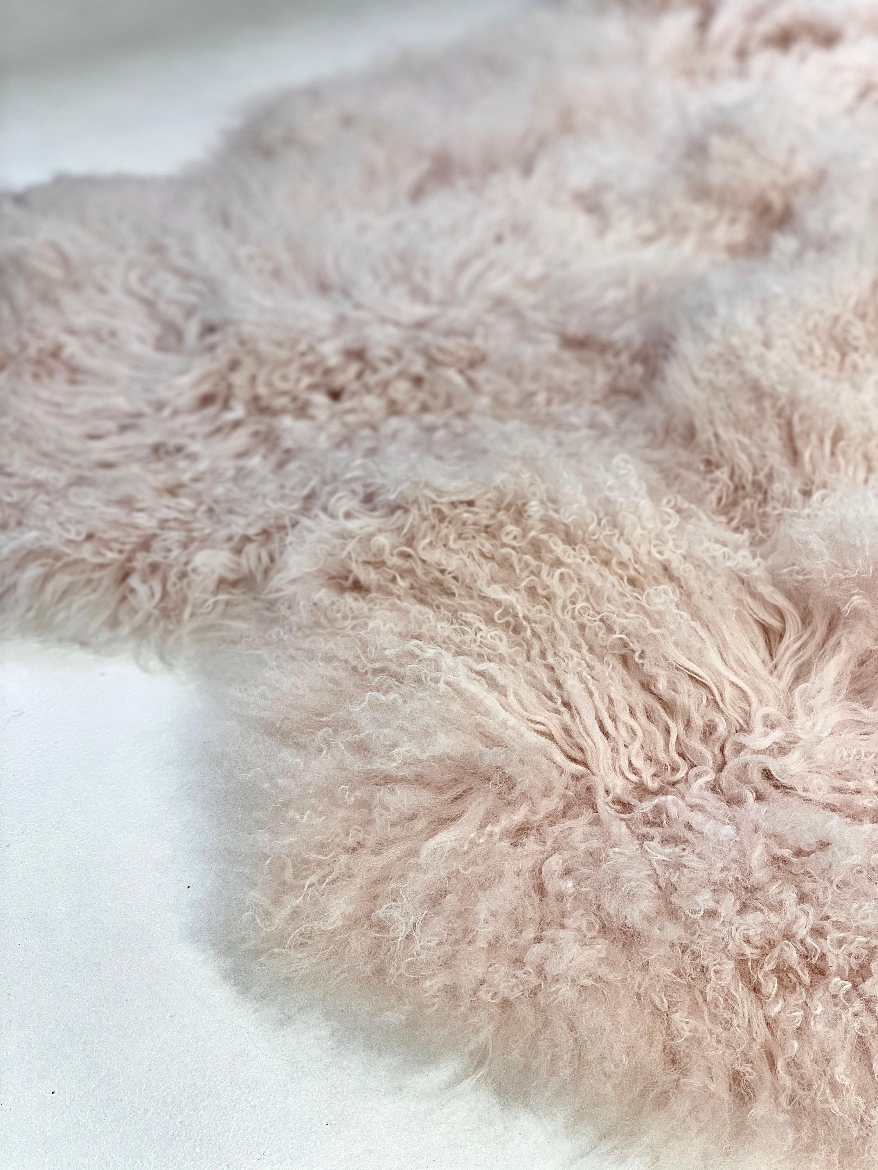 Hand-Crafted Mongolian Fur Rug or Throw, Blush Pink For Sale