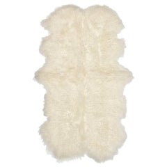 Mongolian Fur Throw Rug, Mongolian Sheepskin in Natural White