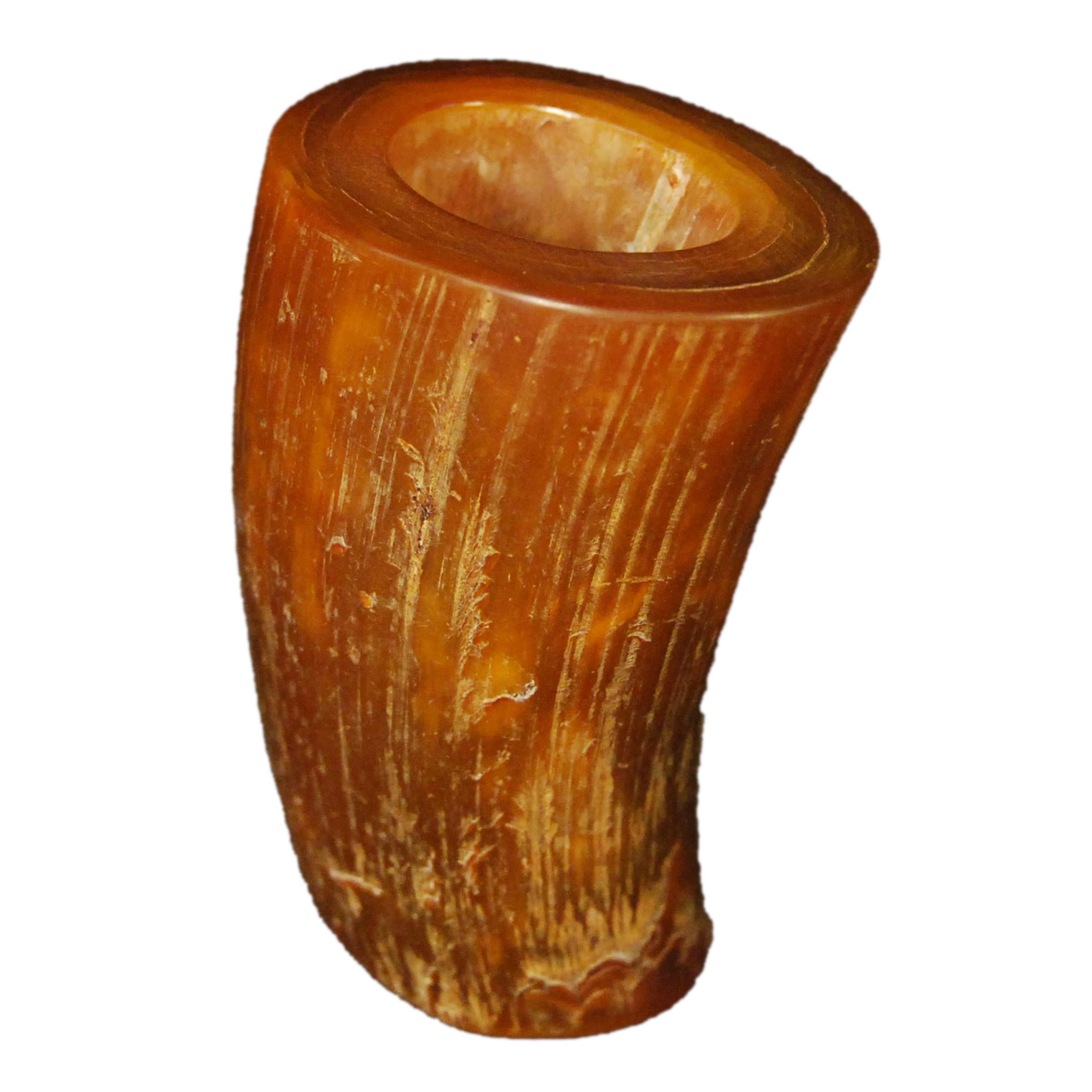 Carved Mongolian Horn Libation Cup, circa 1900 For Sale