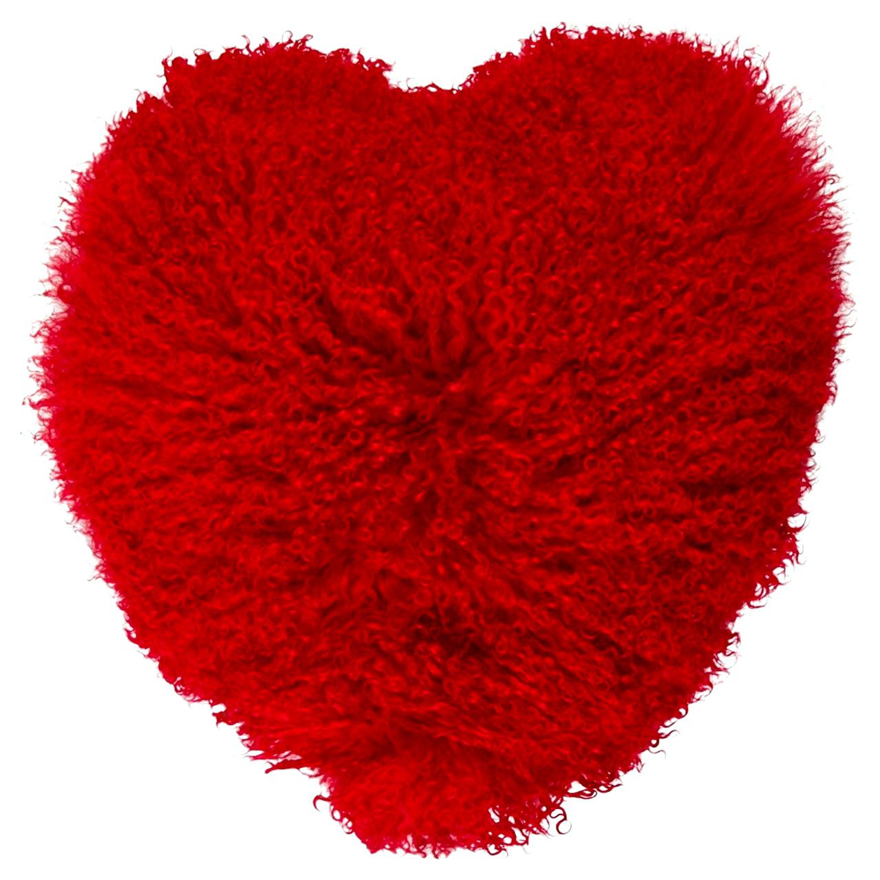 Mongolian Lamb Heart Pillow-Red For Sale