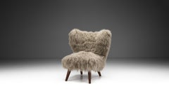 Mongolian Shearling Easy Chair with Tapered Wood Legs, Europe ca 1950s